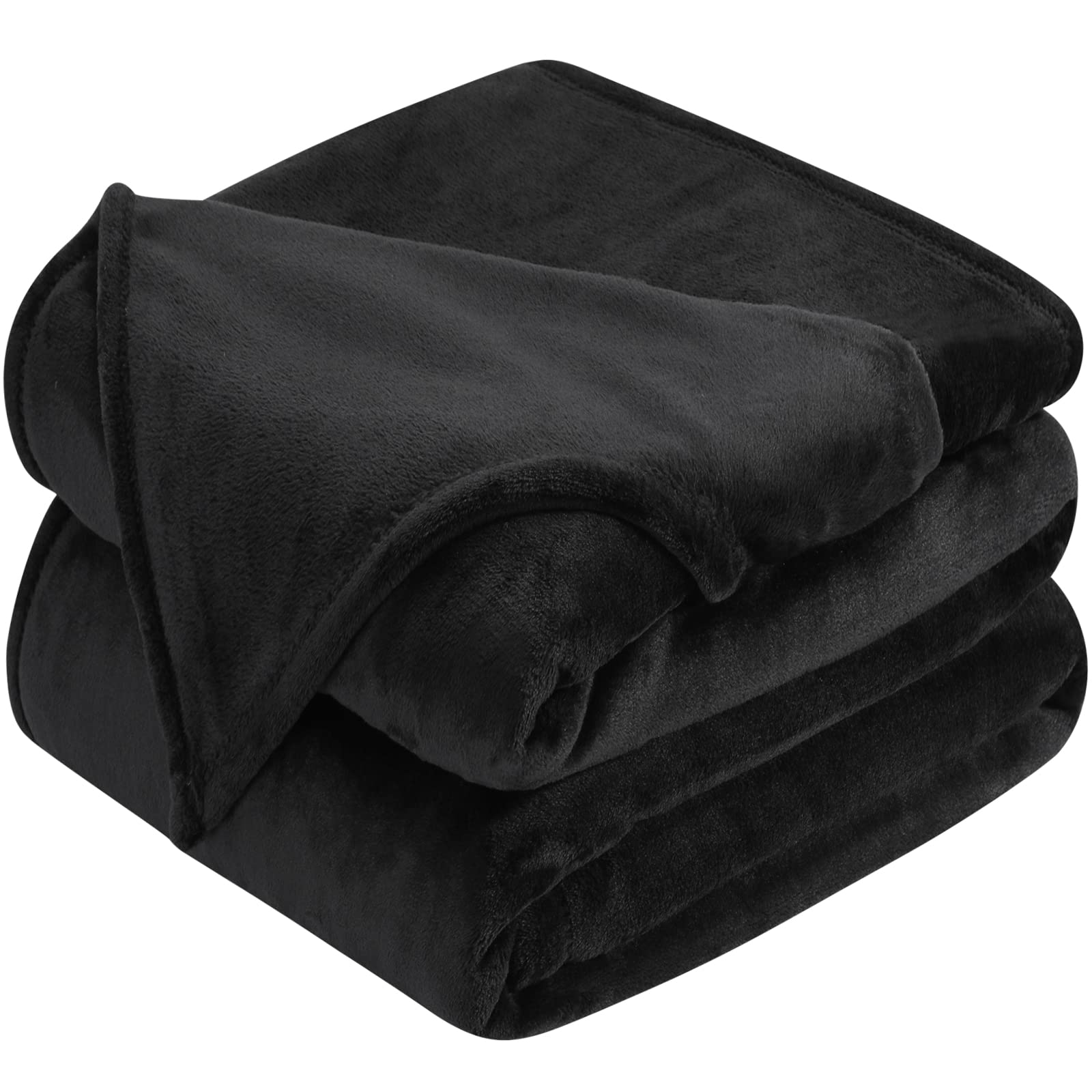 380GSM Flannel Fleece Blanket Full/Queen Size (90x90) - Ultra Soft Lightweight Fuzzy Blanket for All Seasons - Perfect for Couch, Bed, Camping & Travel - Home Decor Gift - Black | HOMEIDEAS