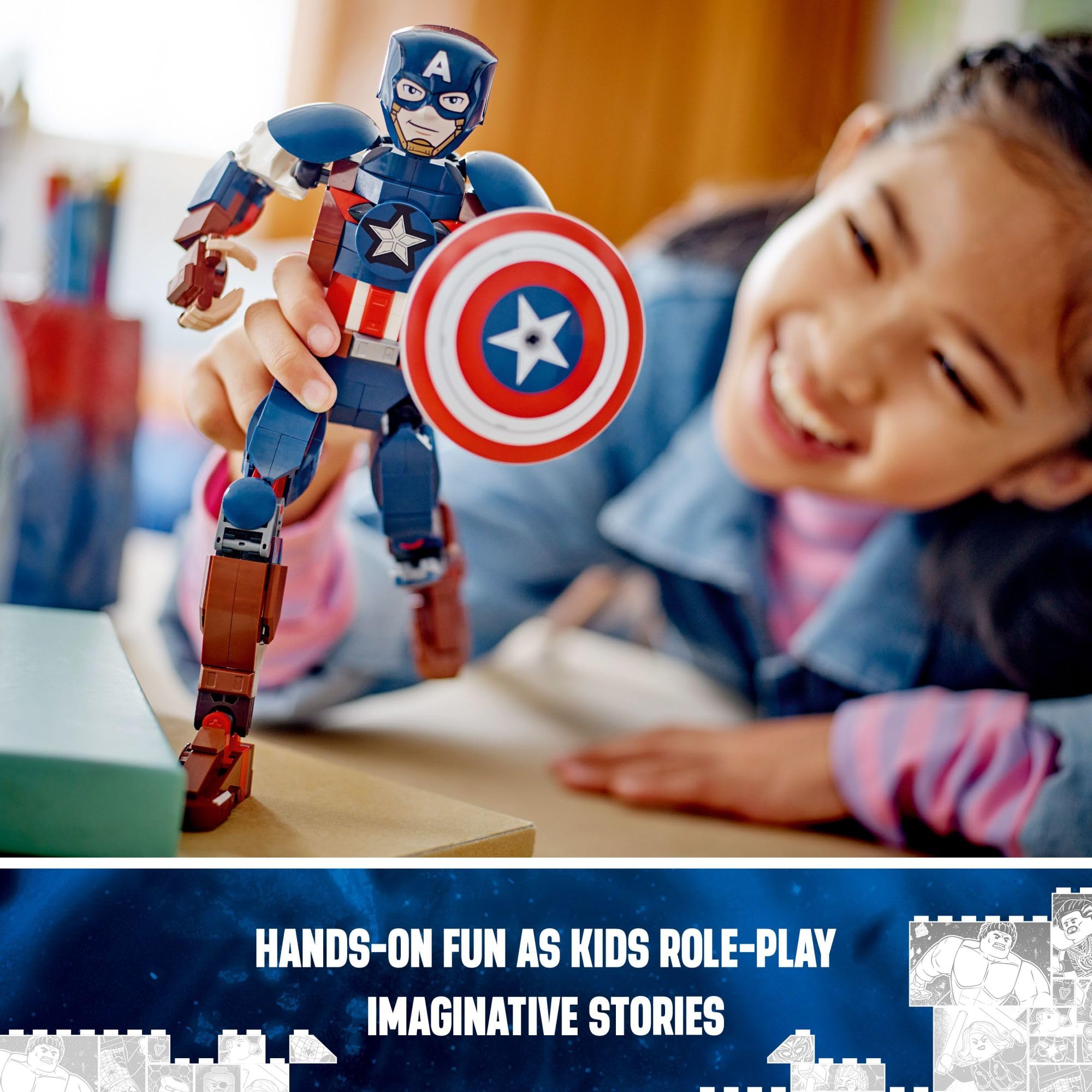 LEGO Marvel Captain America Building Kit 76258 - Buildable Avengers Action Figure with Posable Joints & Attachable Shield - Collectible Toy for Kids Ages 8-12 - Perfect for Play, Display & Marvel Superhero Battles