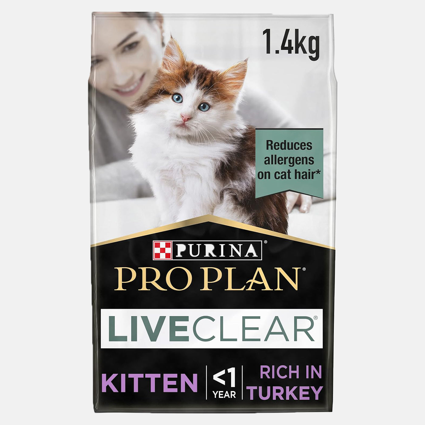 Purina Pro Plan LiveClear Kitten Dry Cat Food with Turkey - 1.4kg (3.08 lb) for Allergy Relief | Hypoallergenic Formula Reduces Cat Allergens by 47% | Perfect for Kittens with Sensitive Skin or Allergy-Prone Owners | Ideal for Daily Feeding & Long-Term Health