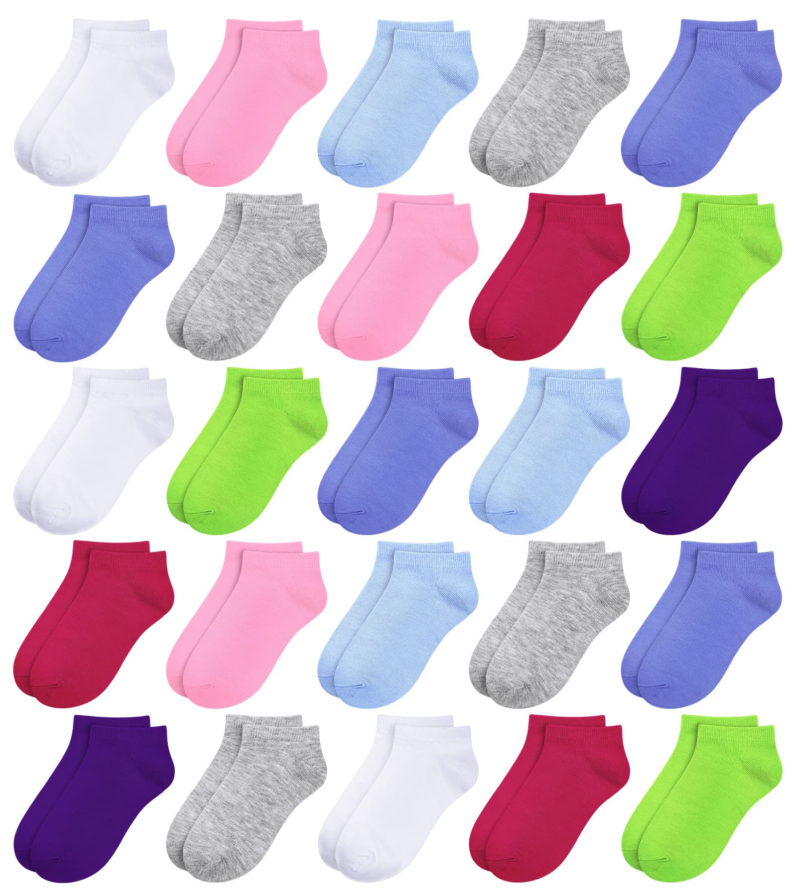 BOOPH 25 Pack Low Cut Ankle Socks for Kids - Breathable Half Cushion Athletic Socks for Boys & Girls - Perfect for School, Sports, and Everyday Wear