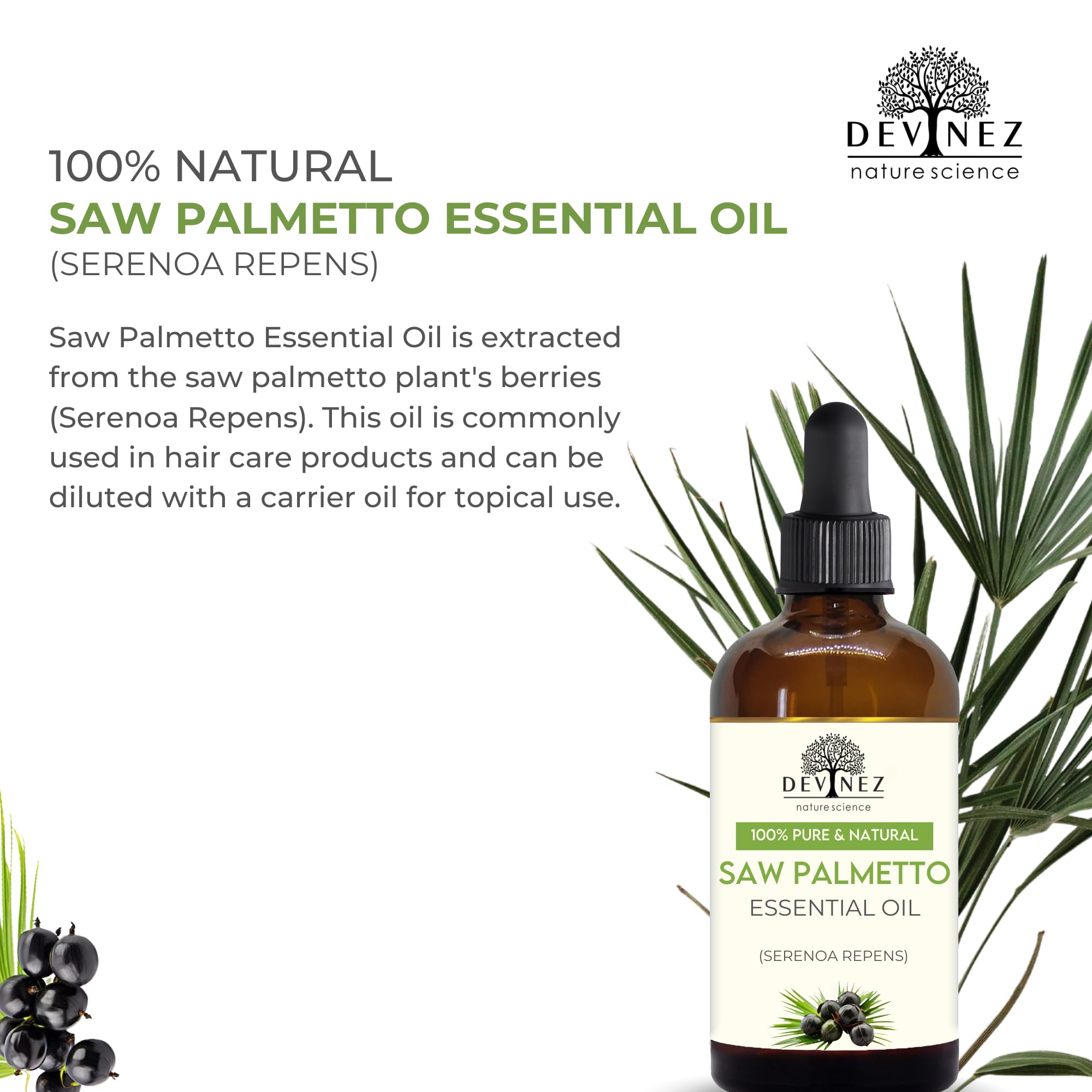**Serenoa Repens (Saw Palmetto) Oil for Hair Growth - 100% Pure & Natural, 10ml | Therapeutic Grade Essential Oil in Amber Glass Bottle | Promotes Thicker Hair & Scalp Health | Perfect for Diffusers, Haircare & Skincare Routine**    *(Use for aromatherapy, scalp massages, DIY haircare blends, or as a natural skincare moisturizer.)*