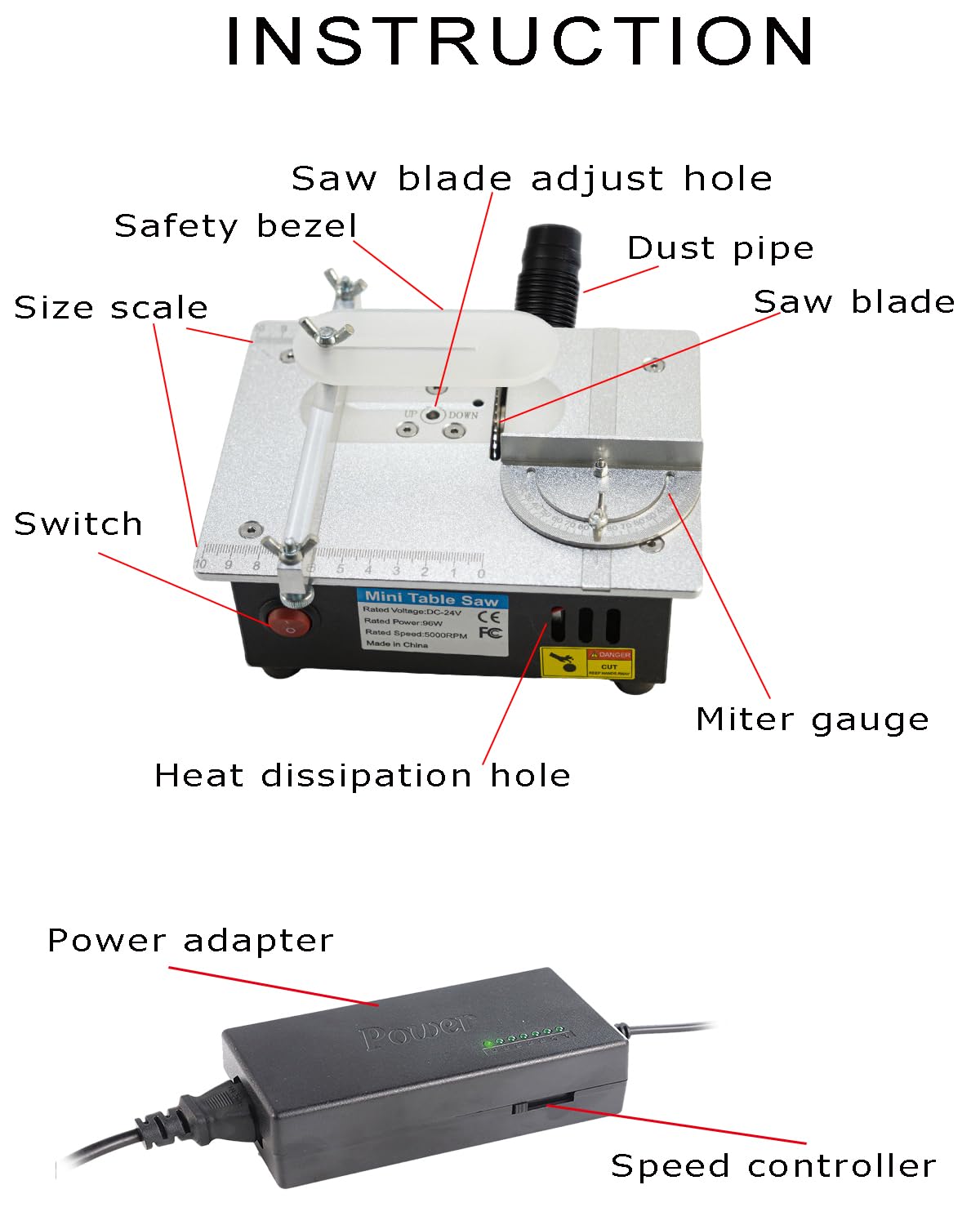 RTOVZON 96W Mini Table Saw - Adjustable Wood & Plastic Cutter for DIY Crafts & PCB Cutting