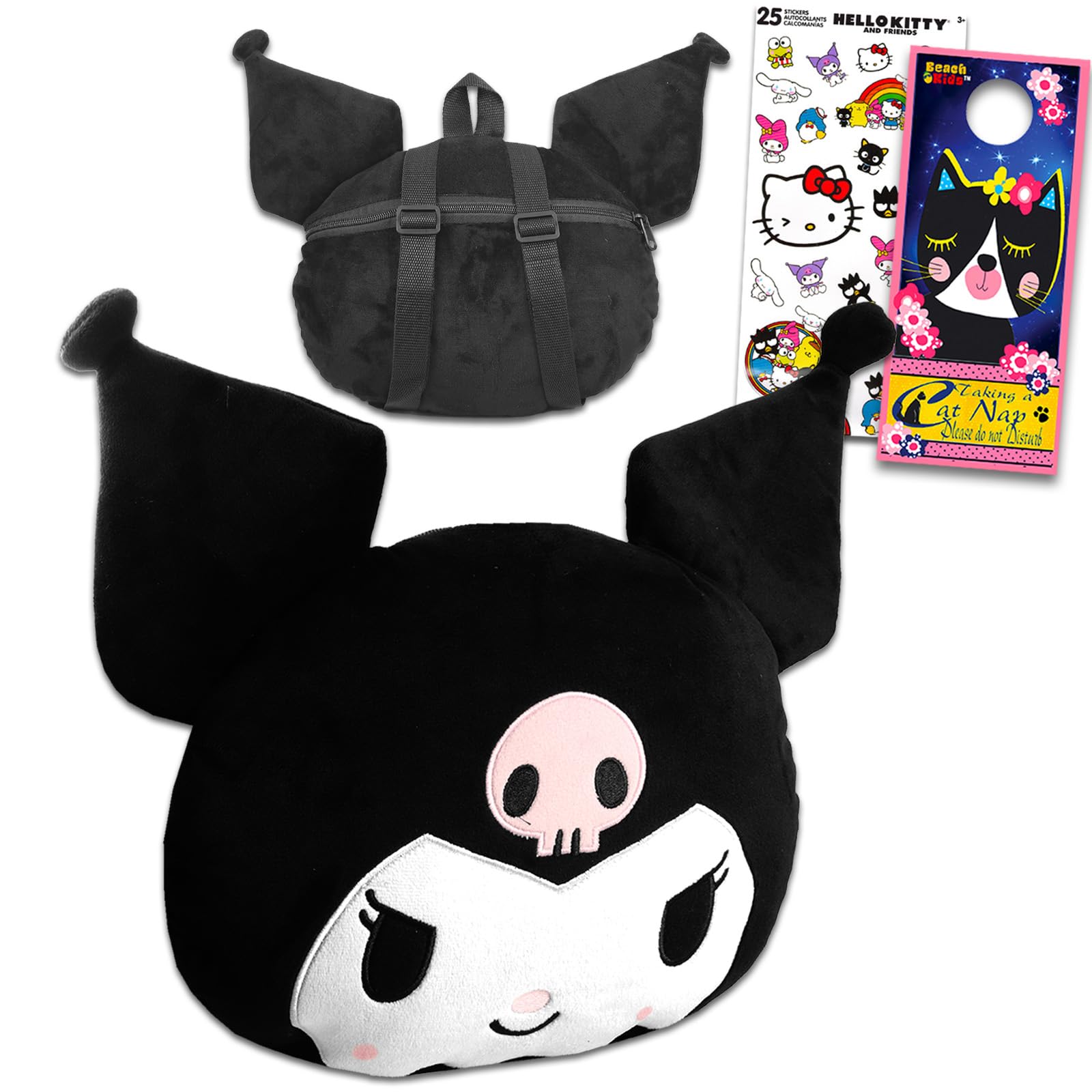 Kuromi Plush Purse Set - Cute Hello Kitty Plush Backpack with Adjustable Straps for Girls | Kawaii Anime Cosplay Accessory for School, Travel & Gift Giving