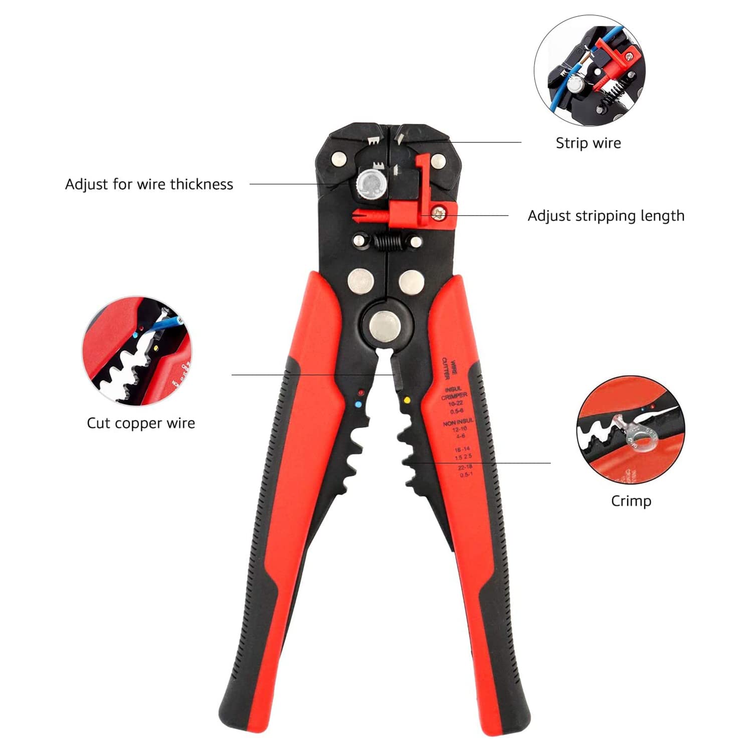 Amazon Basics Self-Adjusting Wire Stripper - Automatic Wire Stripping Tool for Electrical Work, DIY Projects, and Home Repairs - Perfect for Electricians, Hobbyists, and DIY Enthusiasts