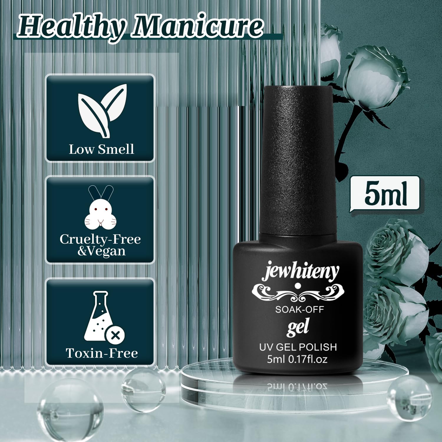 JEWHITENY 45 Pcs Gel Nail Polish Kit - Soak Off UV LED Nail Lamp, 2 Glossy & Matte Top Coats, 2 Base Coats | Professional Manicure Starter Set for Women | Perfect for Home Nail Salon & DIY Nail Art