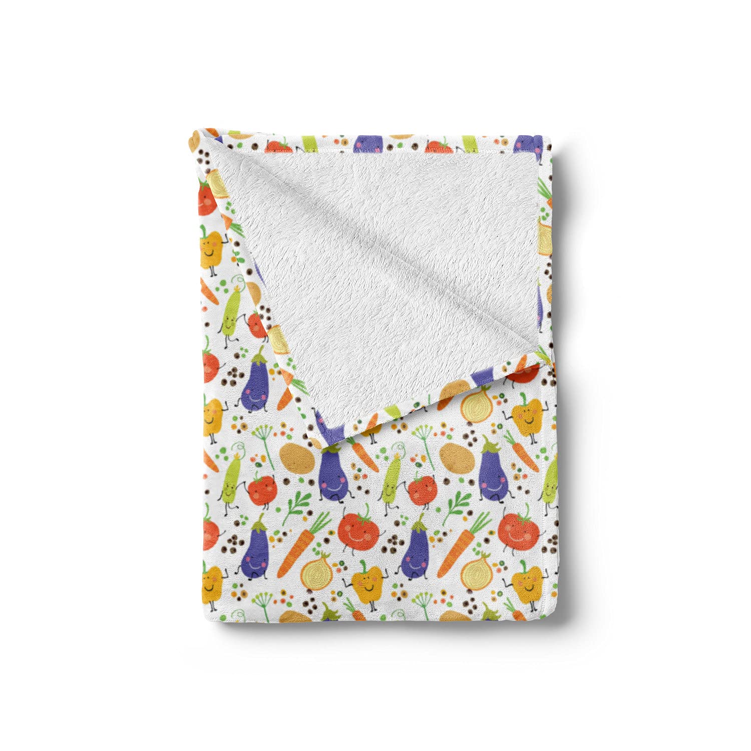 Ambesonne Vegetable Throw Blanket - Cartoon Eggplant Tomato Pattern, Soft Flannel Fleece 60