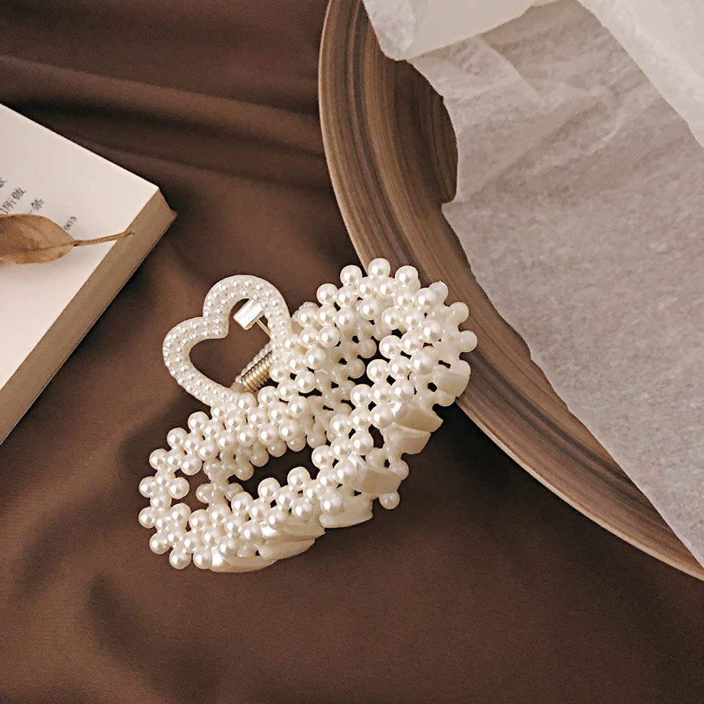 Fancy Pearl Hair Claw Clips for Women - 3 Pack, Thick Hair Accessories for Daily Styling