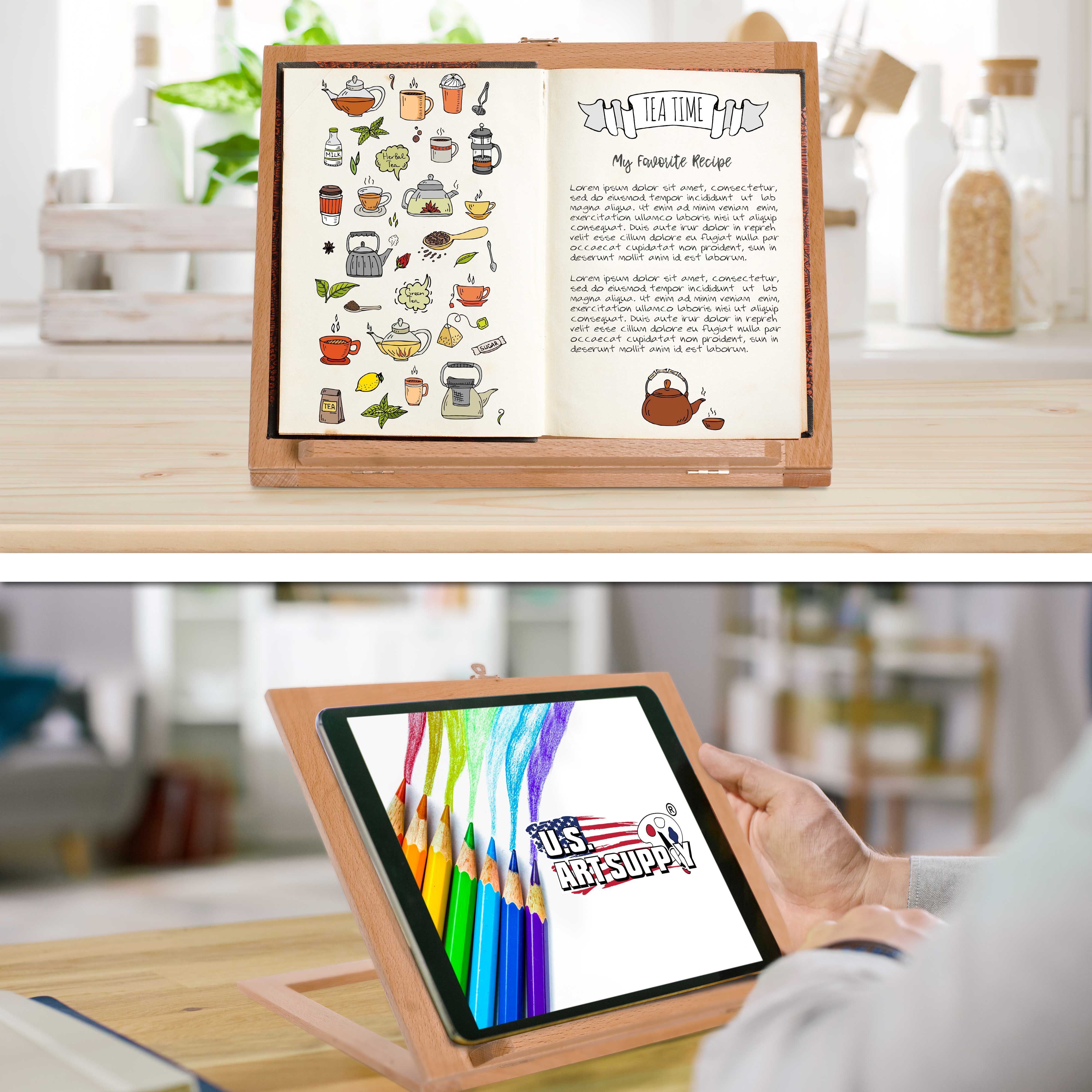 Adjustable Large Wooden Table Easel - Multi-Functional Cookbook Stand, Recipe Holder & Tablet Rest for Kitchen Counter, Dining Table & Art Studio - Perfect for Cooking, Baking & Painting