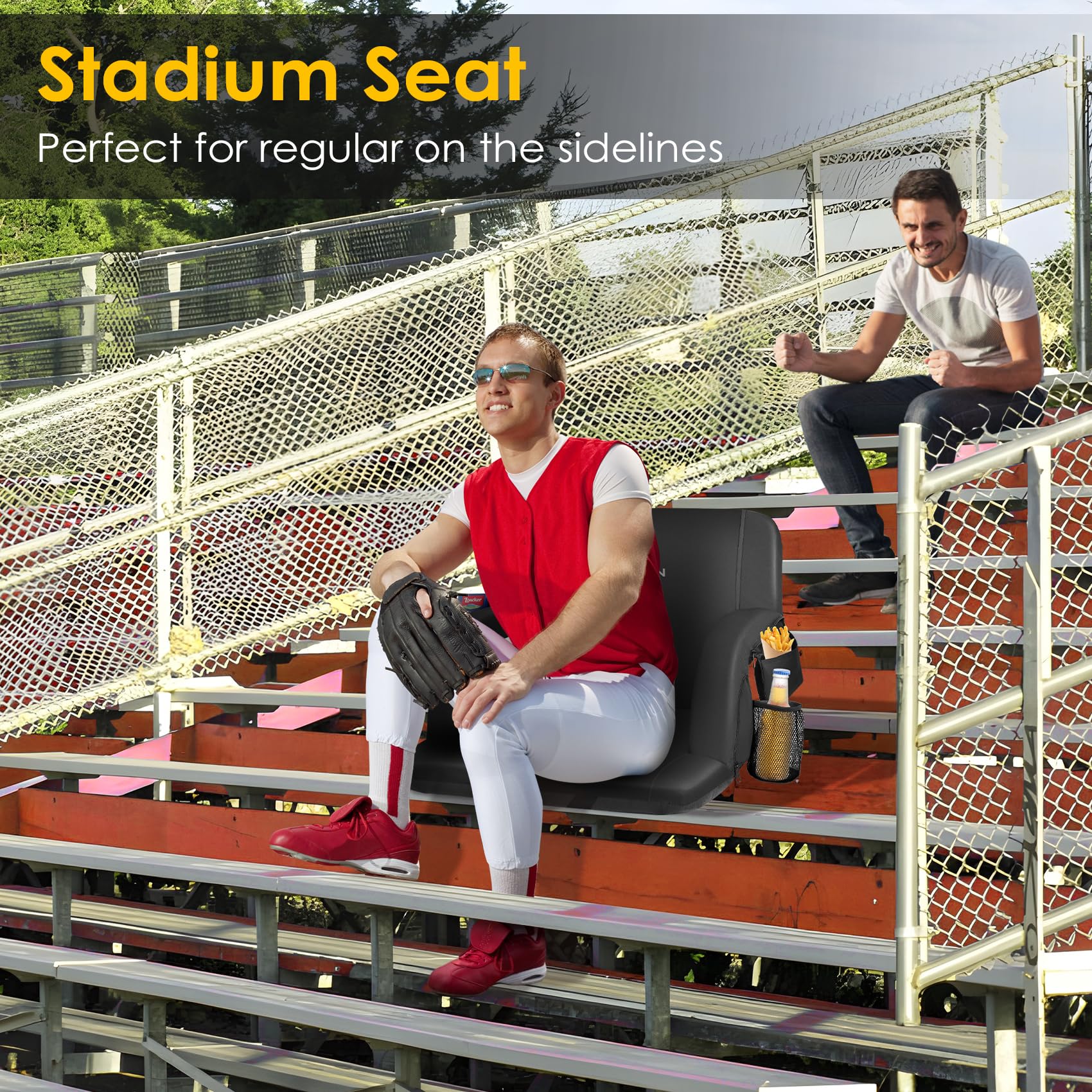 HOPERAN Portable Heated Stadium Seat with Back Support & Cushion - 3-Level Adjustable Heating for Outdoor Sports, Football Games, Camping & Winter Events - Water-Resistant Bleacher Chair for Cold Weather Comfort