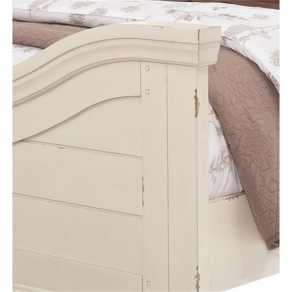 American Woodcrafters Stonebrook Antique White Wood Queen Panel Bed Frame - Rustic Farmhouse Bedroom Furniture for Master Suite & Guest Room