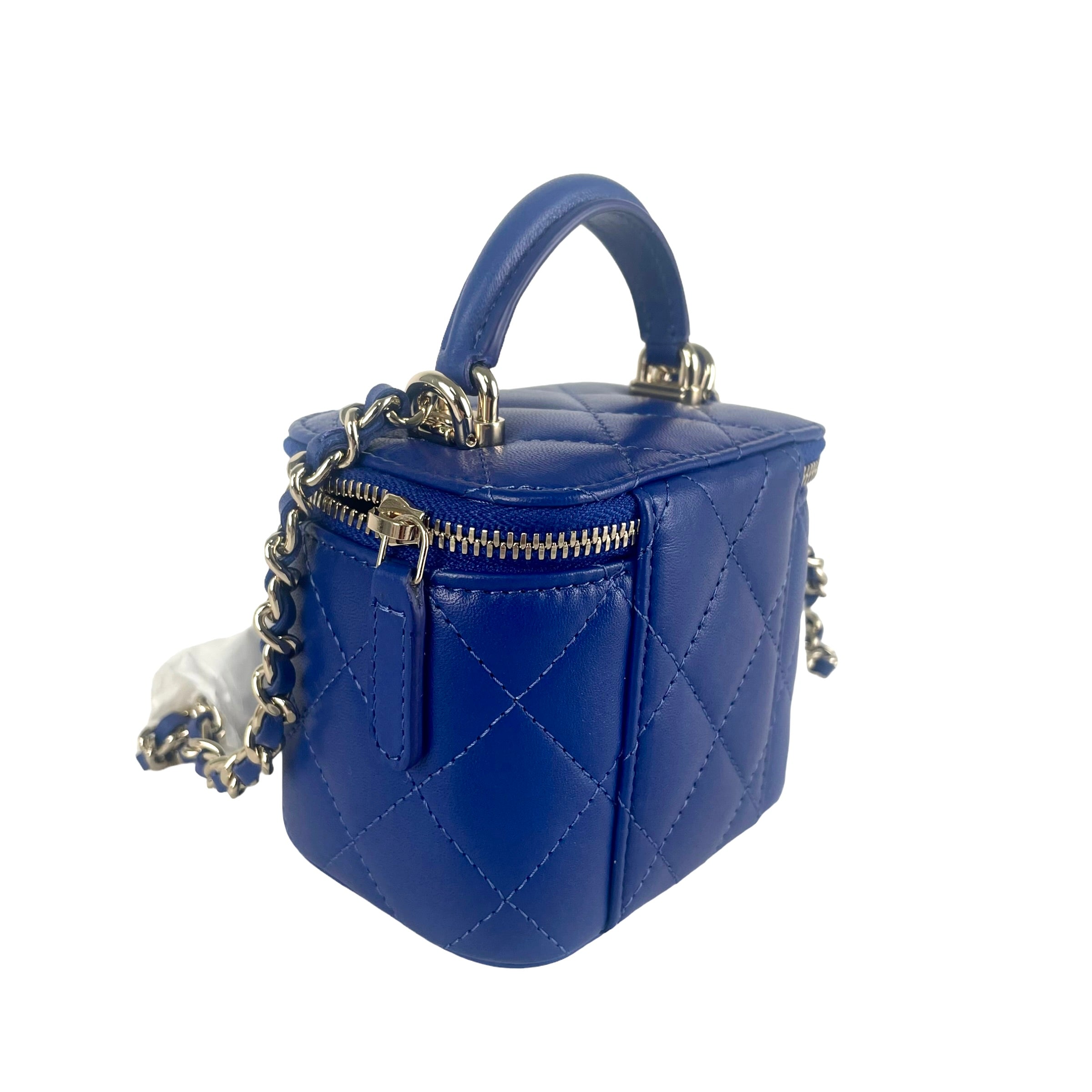 Chanel Mini Vanity Case with Handle - Blue Leather Crossbody Bag for Women | Perfect for Travel, Parties & Everyday Use