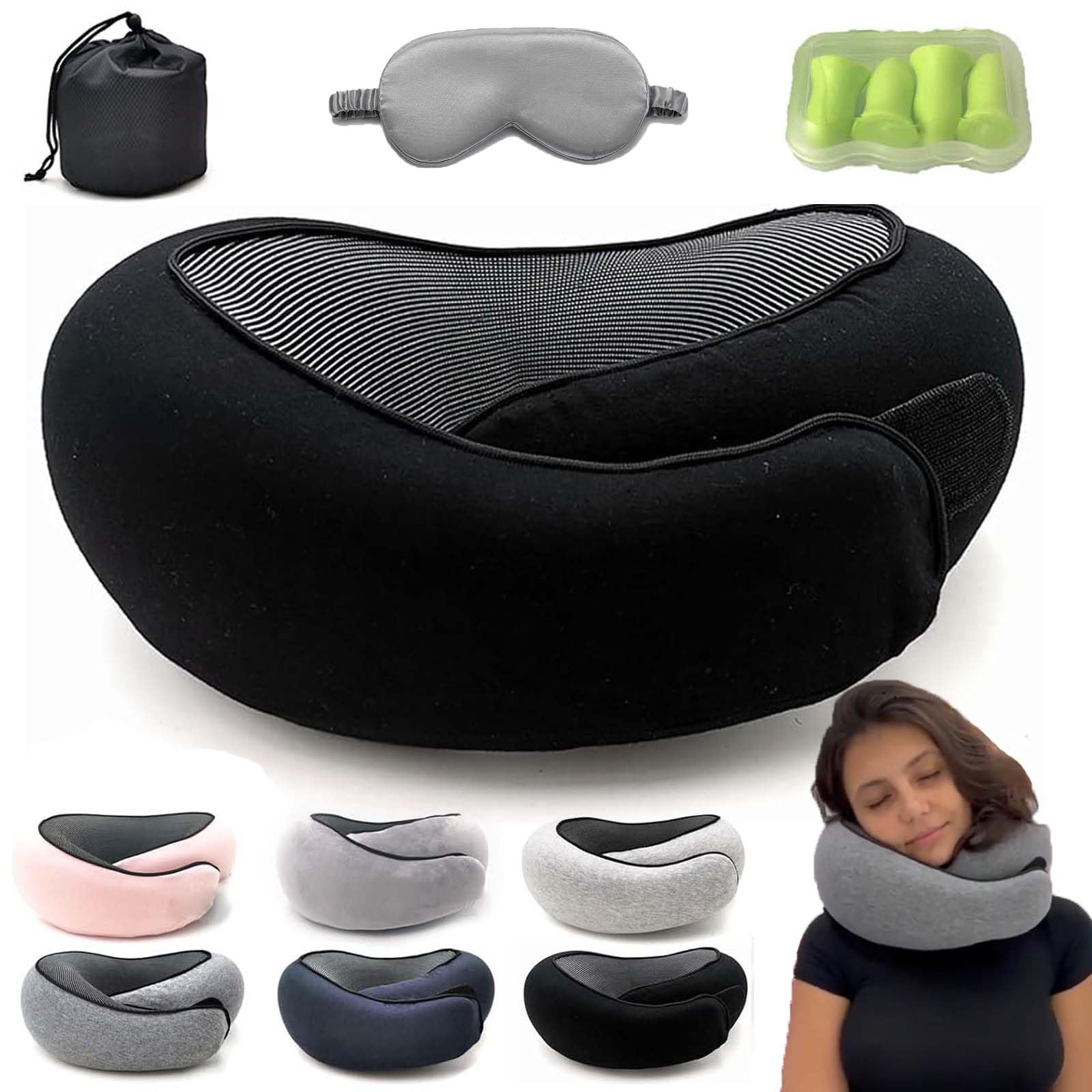 **Flyhugz Memory Foam Travel Neck Pillow for Airplanes - Ultra Comfortable & Supportive for Long Flights, Travel & Commuting (Black) - Perfect for Business Trips, Road Trips & Relaxing at Home**