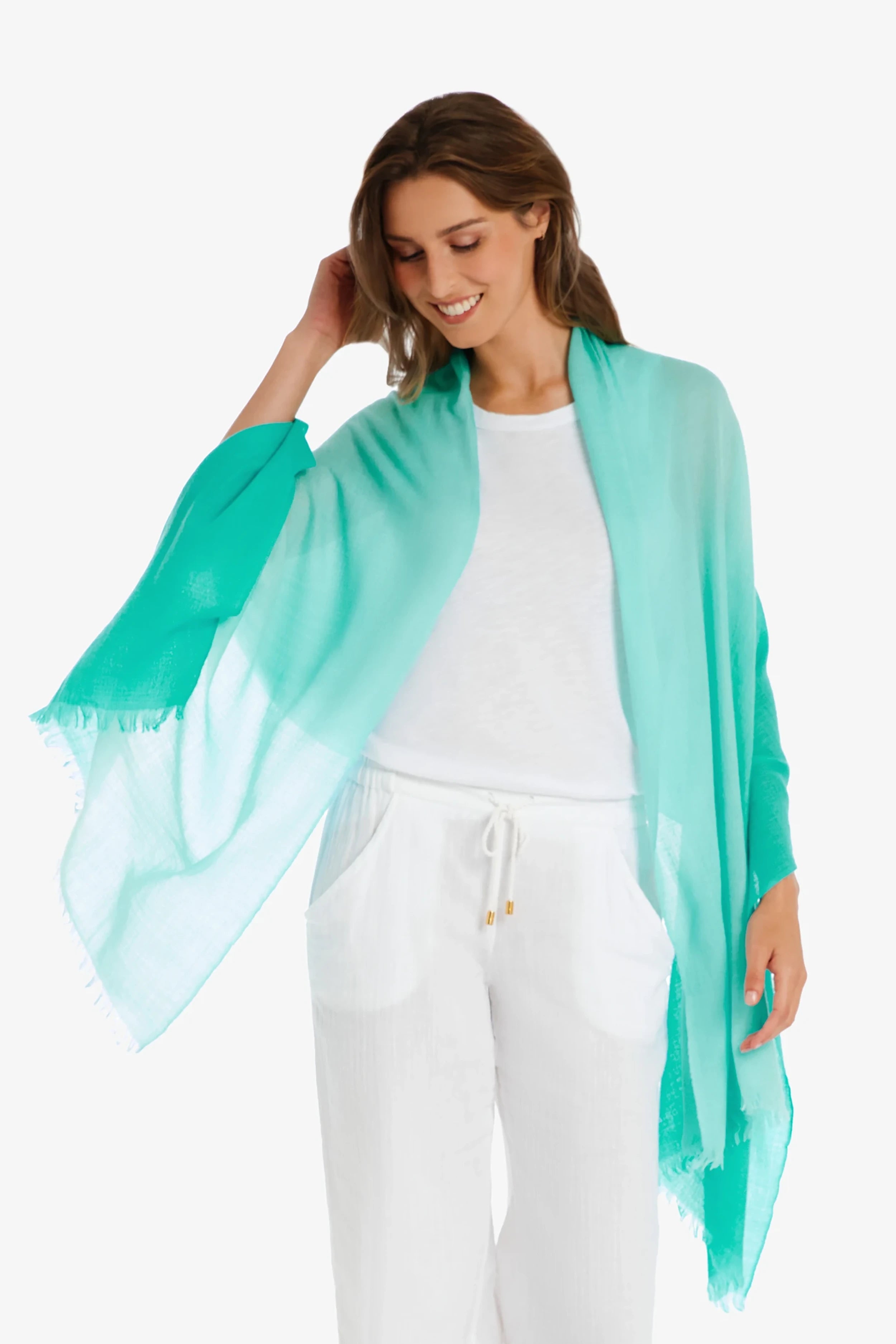 Essential Wrap - Seafoam Aqua Color Stretchy Knit Shawl for Women | Perfect for Travel, Office, and Evening Outfits