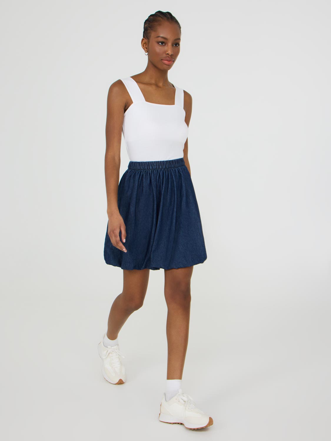 Stylish Denim Bubble Hem Skirt for Women - Trendy High Waist A-Line Skirt with Ruffled Hem - Perfect for Casual Outfits, Date Nights & Summer Fashion