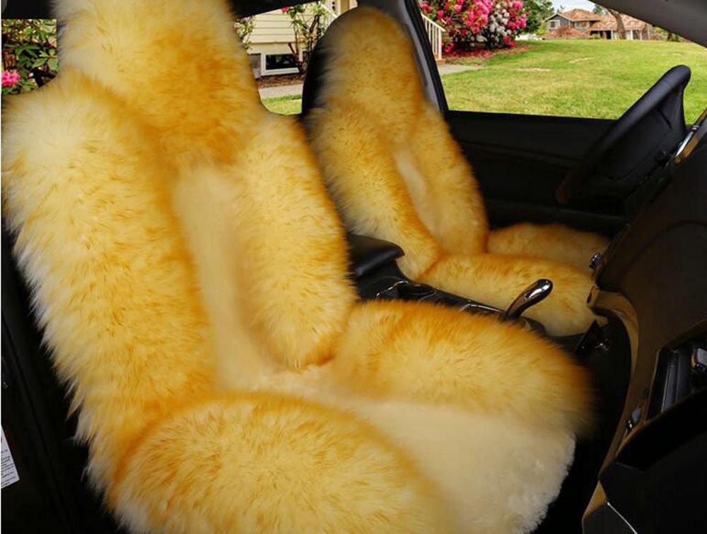 Premium Australian Sheepskin Wool Car Seat Covers Set of 2 - Luxury Fluffy Front Seat Protectors for Cars, SUVs & Trucks (Golden) | Ultimate Comfort for Winter Driving & Long Road Trips