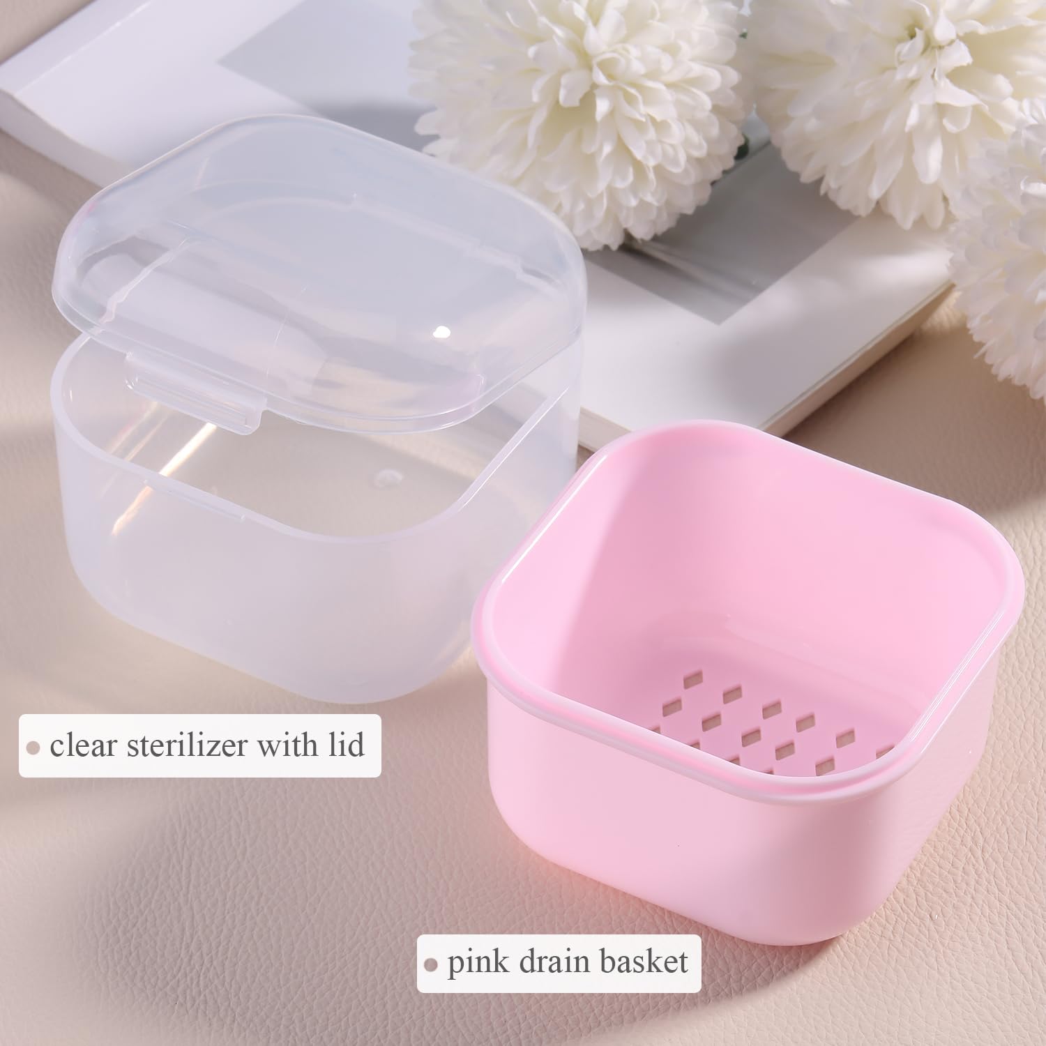 1Pcs Pink Nail Tool Sterilizer & Cleaning Box - UV Disinfection Container for Nail Drill Bits, Manicure Tools & Salon Accessories | Portable Sterilization Tray with Drain Basket | Perfect for Nail Salons, Home Manicures & Professional Use