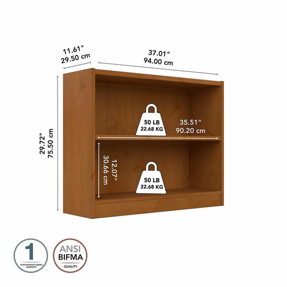 Bush Furniture Universal Small 2 Shelf Bookcase in Natural Cherry - Compact Book Storage for Home Office, Living Room & Bedroom