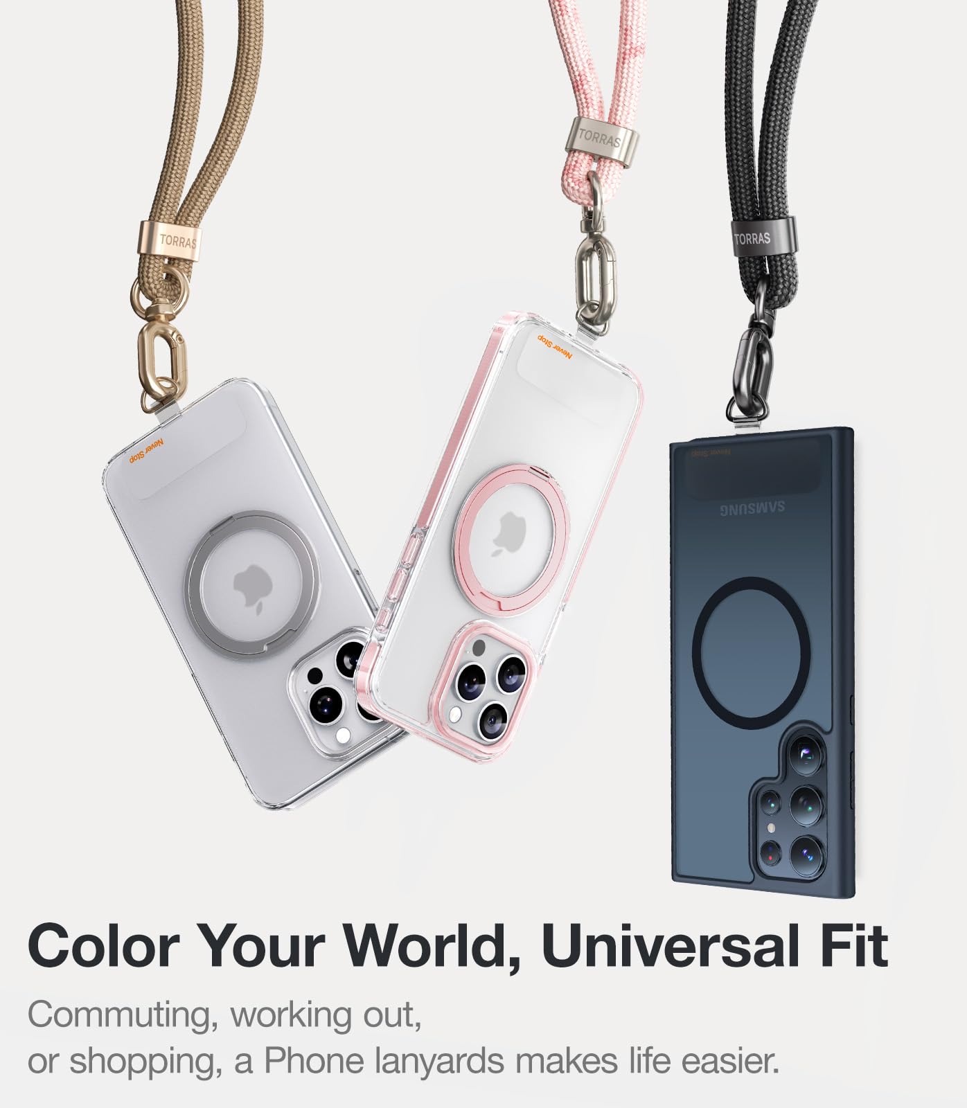 TORRAS Adjustable Anti-Theft Phone Lanyard with 2 Phone Tabs - Universal Crossbody Strap for All Smartphones - Premium Metal Buckles & Skin-Friendly Design - Travel Essentials (Black) | Perfect for Travel, Shopping, Concerts & Outdoor Activities