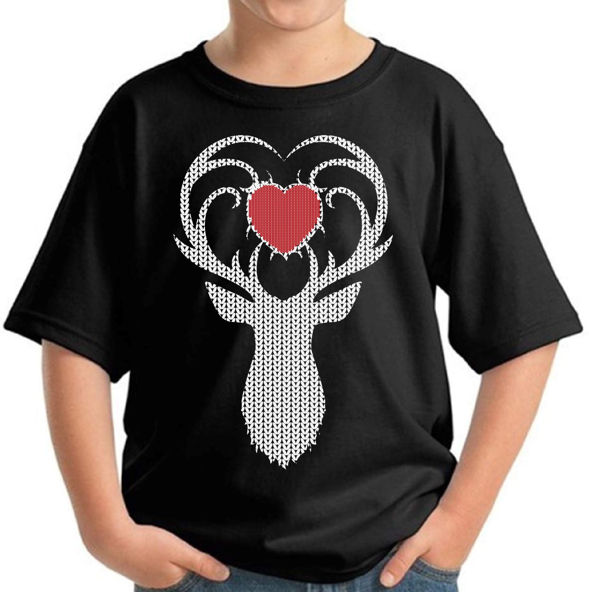 Funny Ugly Christmas T-Shirt for Boys & Girls - Festive White Deer with Heart Design | Perfect for Holiday Parties & Family Photos