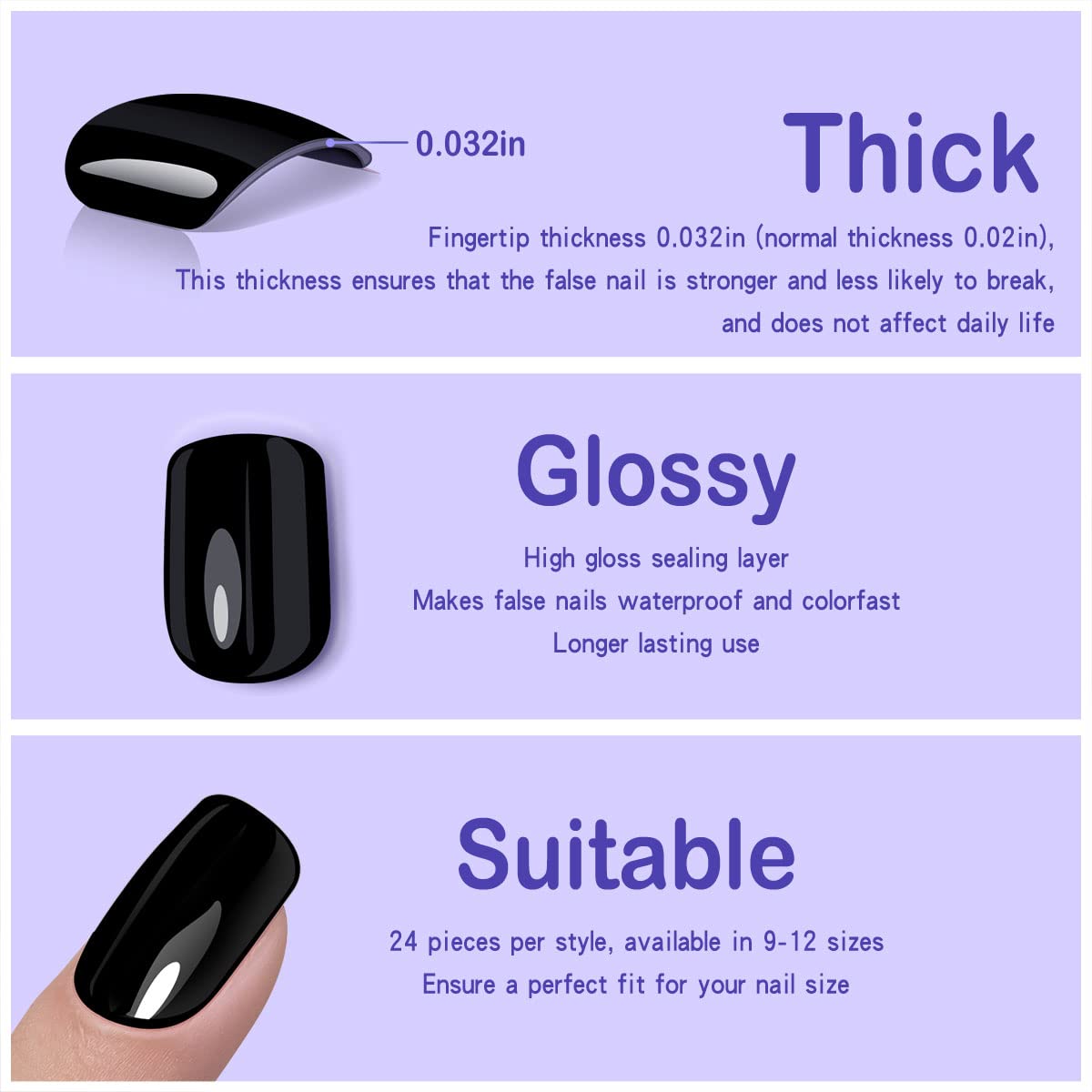 Yivaiks Black Press on Nails Short - Gothic Fake Nails with Glue, Gradient Star & Moon Design, Square False Nails for Women & Girls (24pcs) - Perfect for Halloween, Cosplay, Parties & Everyday Gothic Style