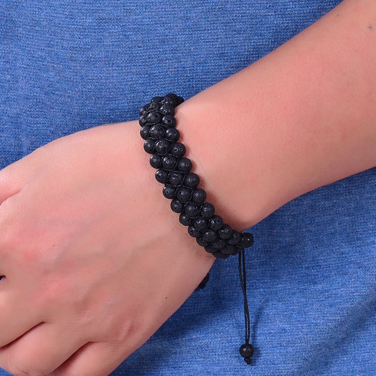 BCughia Beaded Bracelet for Women & Men - 3 Layer Lava Stone Multi-Row Adjustable Braided Bead Bracelet Set - Boho Chic Jewelry Gift for Birthday, Anniversary | Perfect for Everyday Wear, Yoga & Meditation