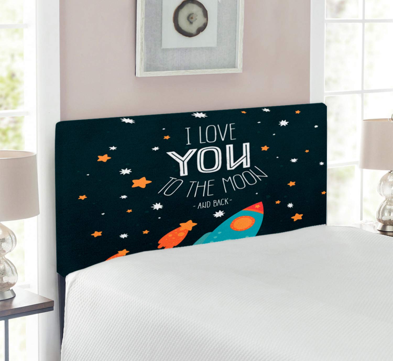 Ambesonne 'I Love You' Upholstered Headboard with Memory Foam - Space Adventure Rocket Design for Couples, Twin Size Multicolor Bed Headboard | Perfect for Birthday Gifts & Cosmic-Themed Bedroom Decor
