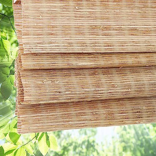 Blackout Bamboo Roman Shades | Cordless Woven Wood Window Blinds for Privacy | Extra Wide Custom Natural Shades | Perfect for Bedroom, Living Room & Dining Room | Bronze Finish | Light Blocking & Room Darkening Window Treatments
