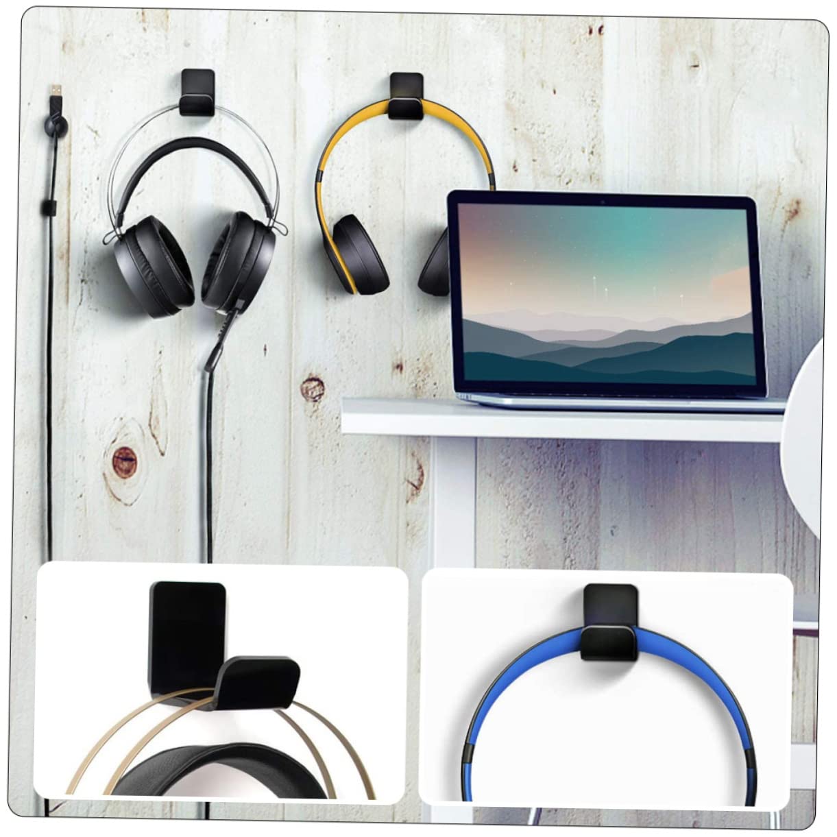 Homoyoyo Wall Mount Headphone Holder Stand - 2 Pack Hanging Headphone Storage Rack for Earphones, Headset Display & Computer Accessories - Perfect for Home, Office & Gaming Setup