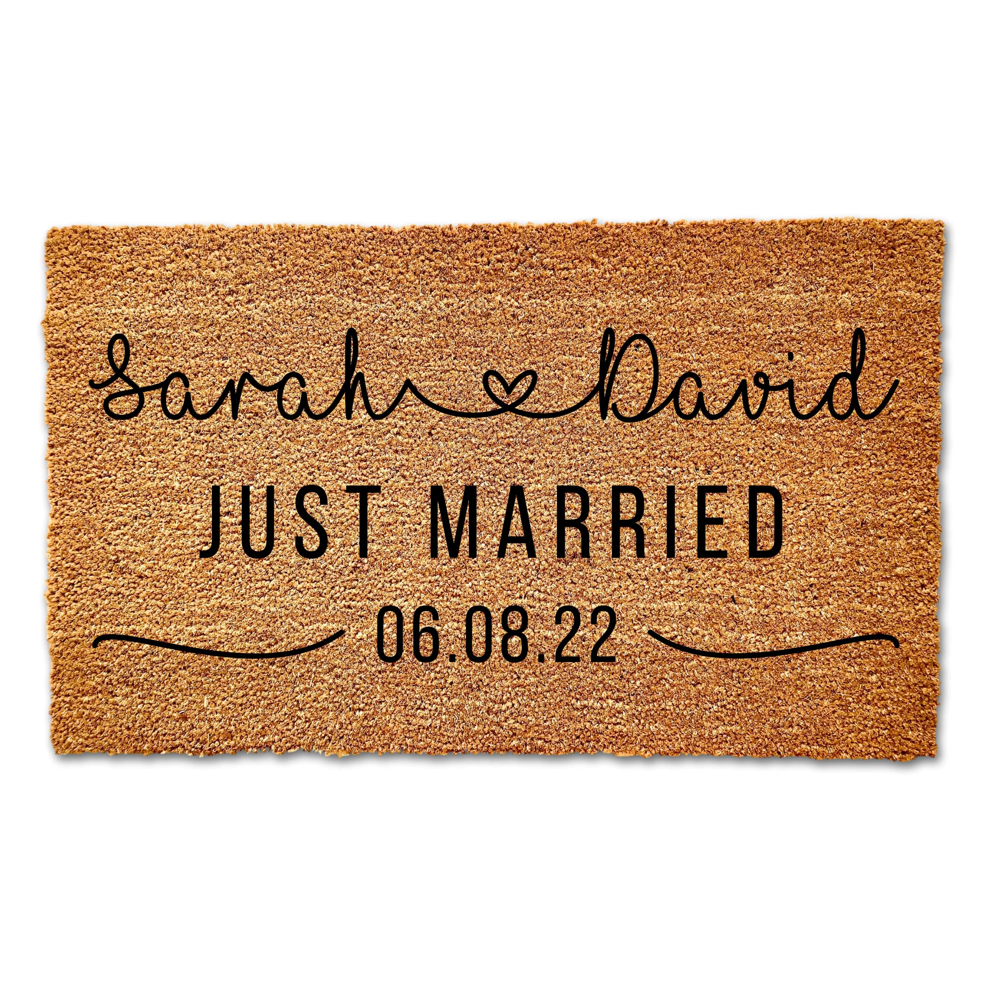 Custom Personalized Just Married Door Mat - 18x12 Inch Non-Slip Outdoor Welcome Mat - Newlywed Wedding Gift & Home Decor for Front Porch, Entryway, and Housewarming