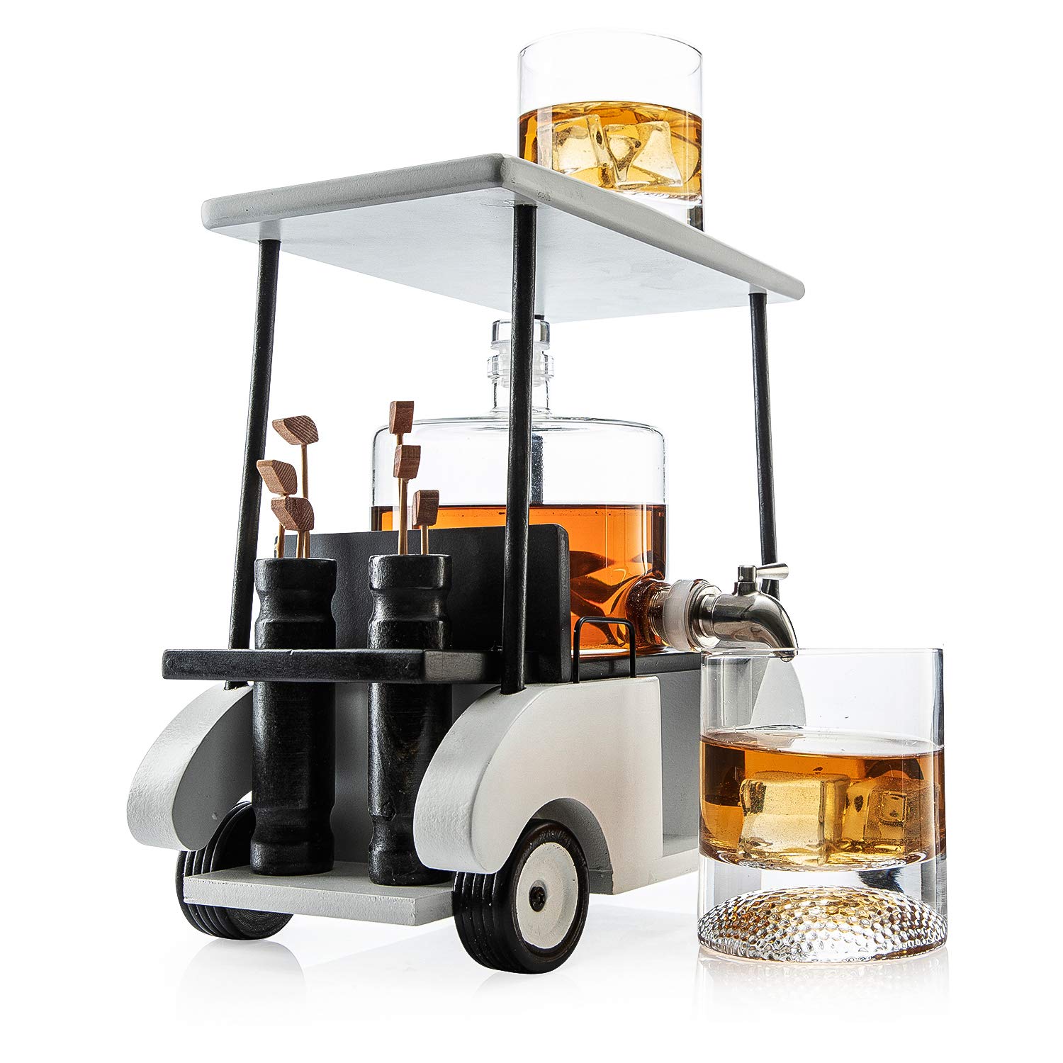 Premium Golf Whiskey Decanter Set with 2 Glasses & 4 Stainless Steel Golf Ball Whiskey Stones - Ideal Golf Gift for Men & Women, Perfect for Golf Lovers, Home Bar Decor, and Cocktail Parties