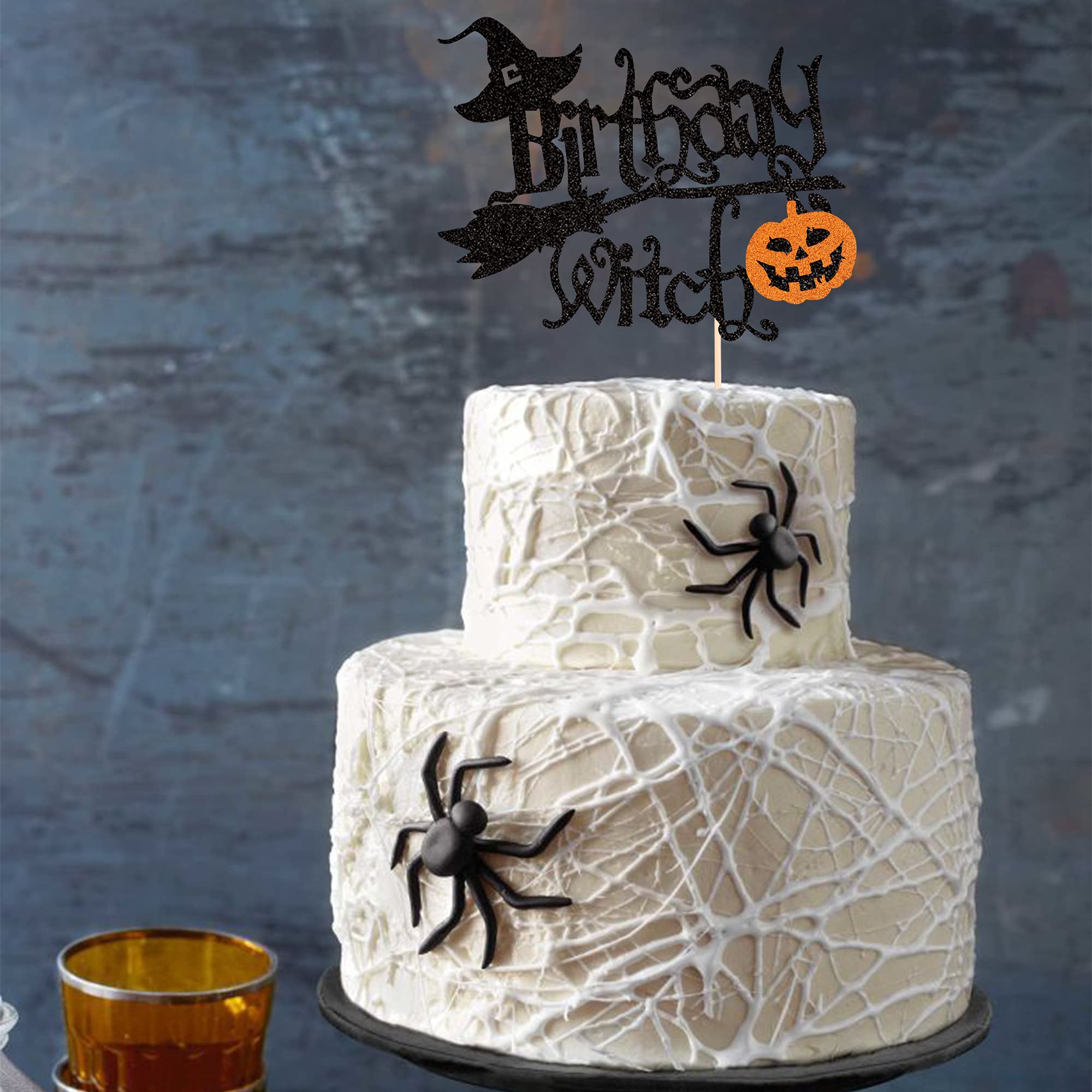 1 PCS Glitter Pumpkin Halloween Witch Cake Topper - Witch Cake Pick Decorations for Halloween Party, Girls Birthday Party Supplies | Perfect for Cupcakes, Cakes, Desserts & Themed Celebrations