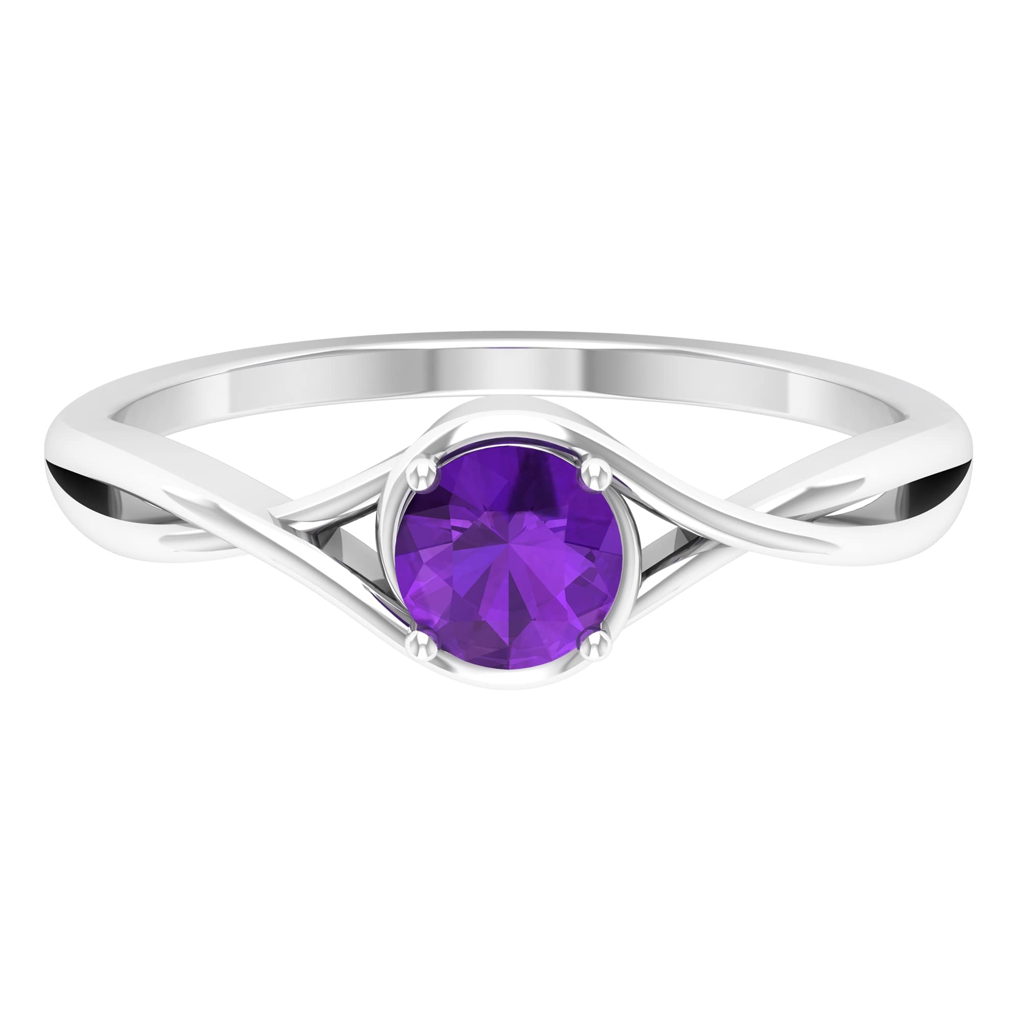 1/2 CT Natural Amethyst Ring for Women - 5MM Violet Amethyst Solitaire Ring in 14K Solid Gold, February Birthstone Jewelry, Elegant Crossover Design for Valentine's Day, Anniversary & Special Occasion Gifts