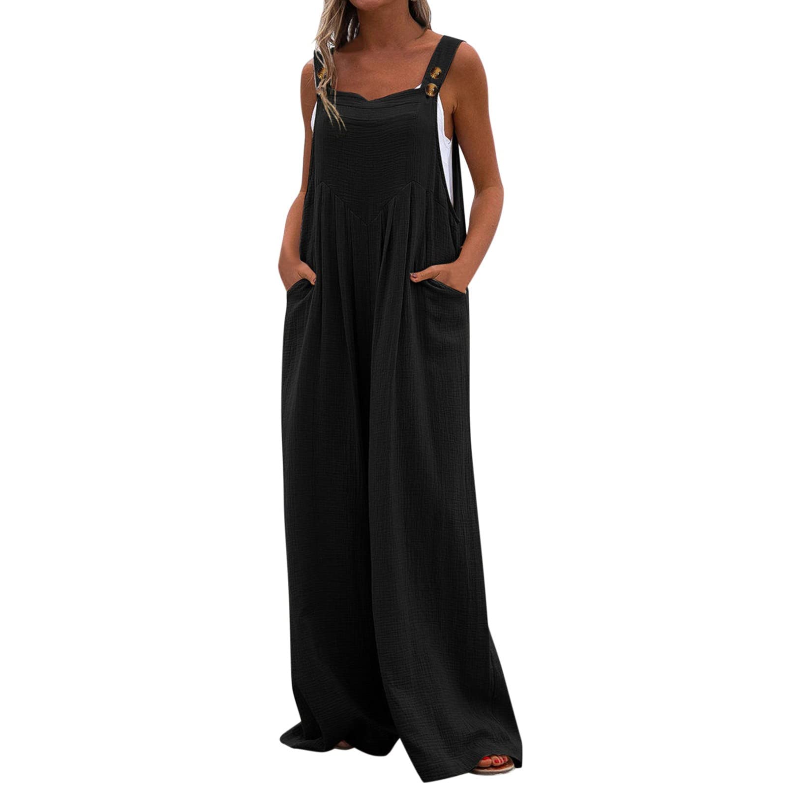 Women's Long Sleeve Denim Jumpsuit with Button Strap & Pockets - Casual Solid Romper Playsuit for Everyday Wear, Street Style & Summer Outings