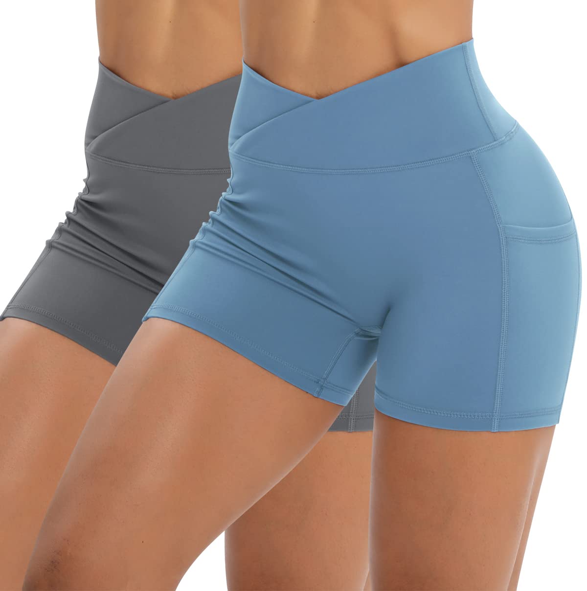 Best Women's Workout Shorts 2-Pack - High Waist Stretchy Spandex Gym & Yoga Shorts with Side Pockets - Perfect for Running, Training & Fitness Activities