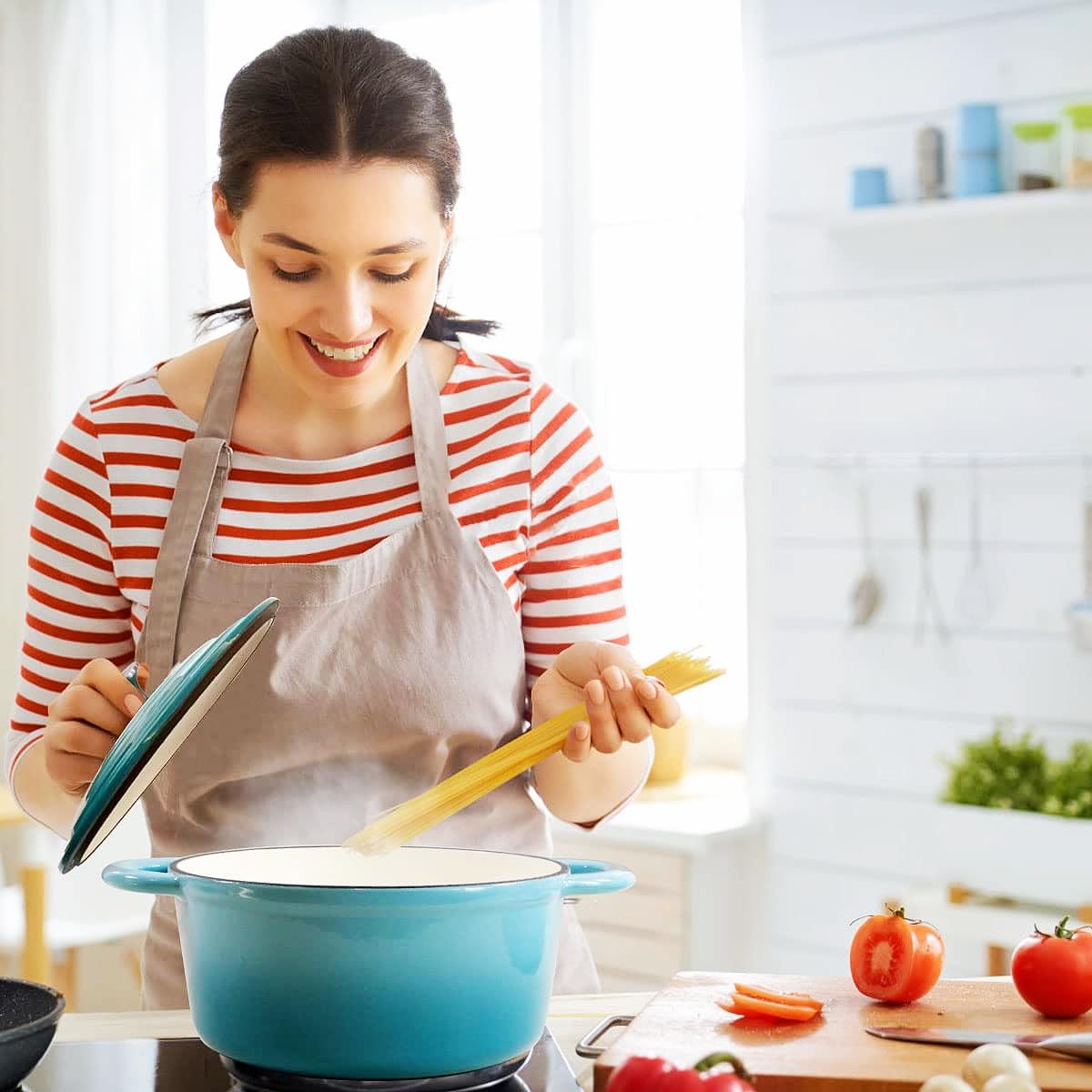 **5 QT Enameled Cast Iron Dutch Oven – Non-Stick Bread Baking Pot with Self-Basting Lid, Durable Enamel Coated Cookware – Perfect for Soups, Stews & Baking – Ideal Christmas Gift for Family & Home Chefs (Teal)**