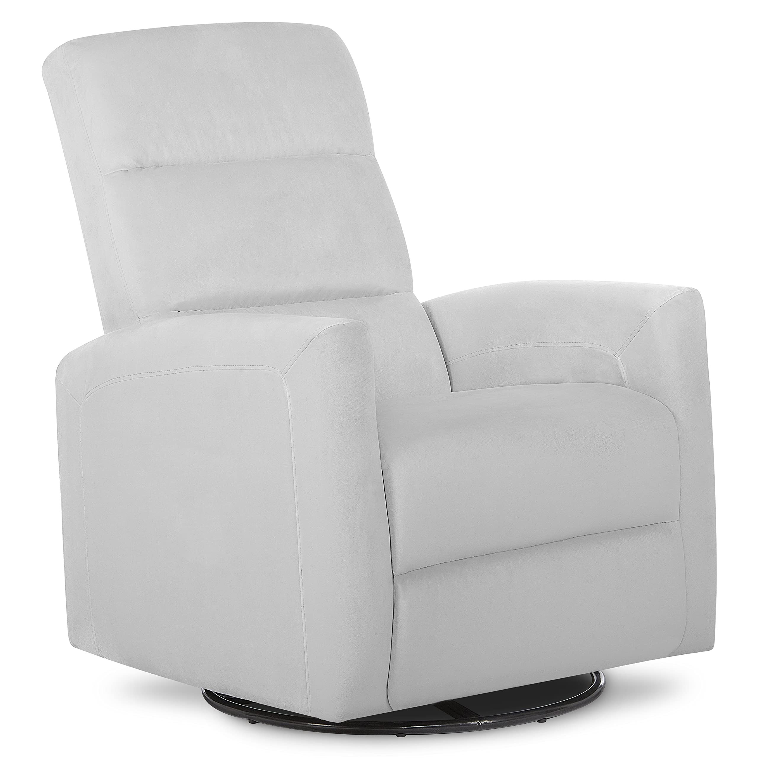 Evolur Reevo Upholstered Faux Leather Glider Swivel Chair - Misty Grey Nursery Rocker with Tool-Free Assembly, Greenguard Gold Certified & Easy to Clean - Perfect for Breastfeeding, Baby Nurseries & Relaxing in Living Rooms
