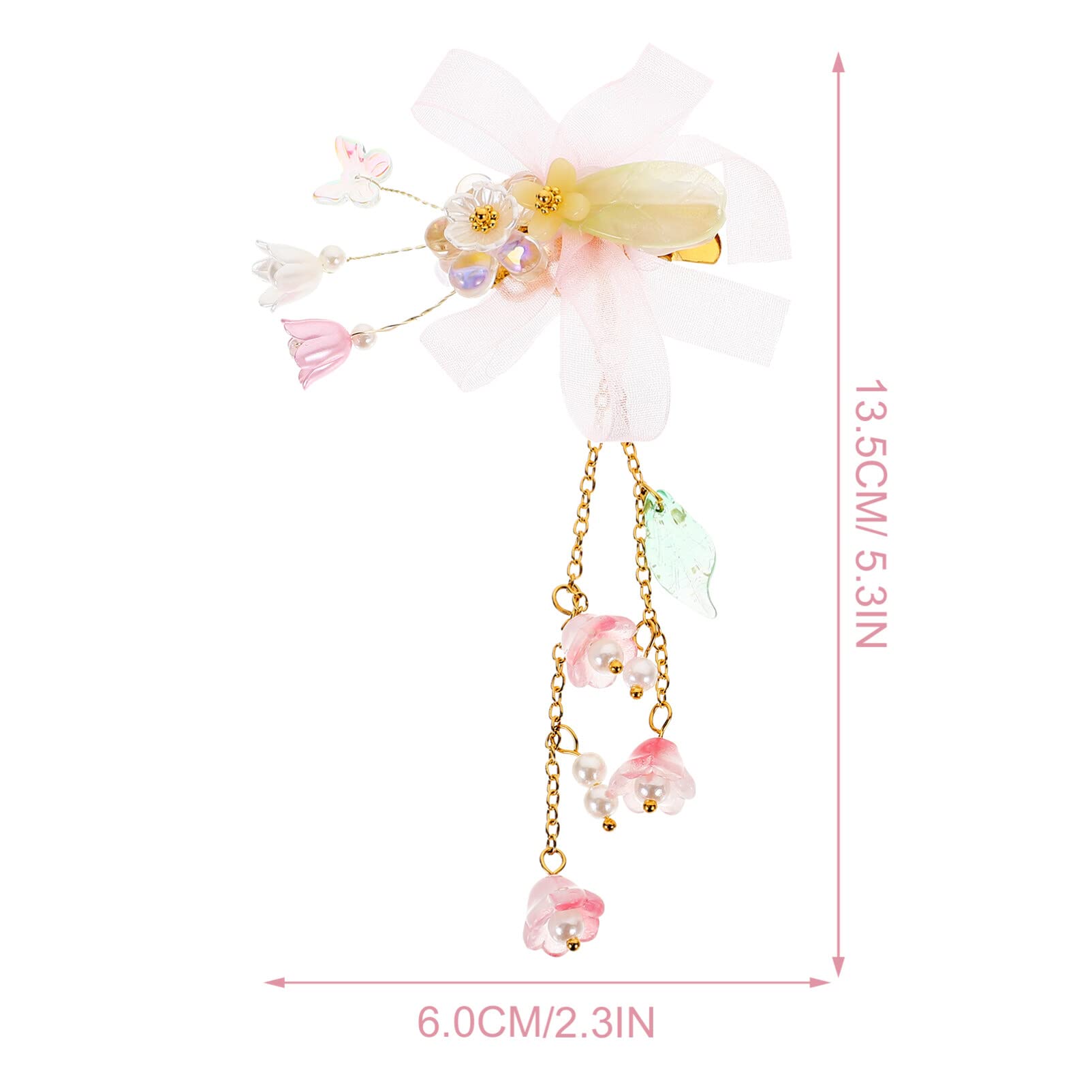FOMIYES Pink Tassel Flower Hair Clips for Girls - 1 Pair Baby Hair Bows with Ribbon, Infant Hair Accessories for Parties, Weddings & Costumes
