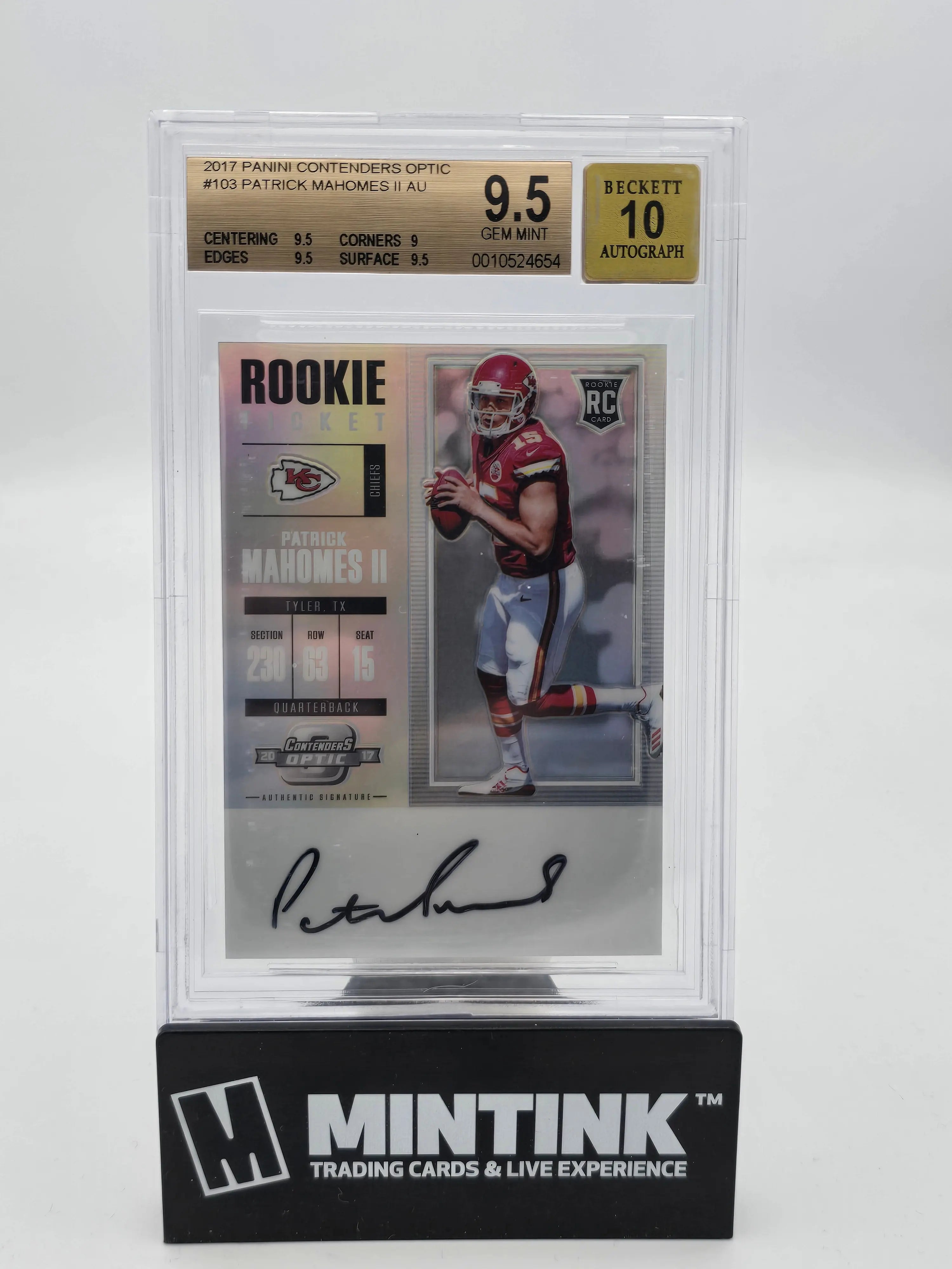 2017 Panini Contenders Optic Patrick Mahomes II Rookie Ticket Silver Autograph BGS 9.5 Gem Mint - Football Trading Card for Collectors & Sports Memorabilia Enthusiasts
