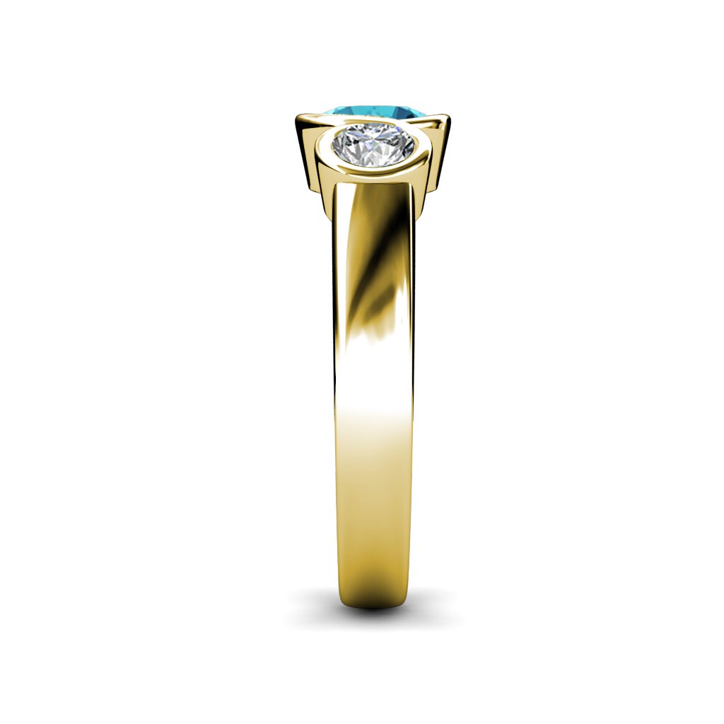 London Blue Topaz & Diamond (SI2, G) Infinity Three Stone Ring - 1.95ct tw in 14K Yellow Gold - Elegant Engagement, Anniversary & Wedding Jewelry Gift for Her