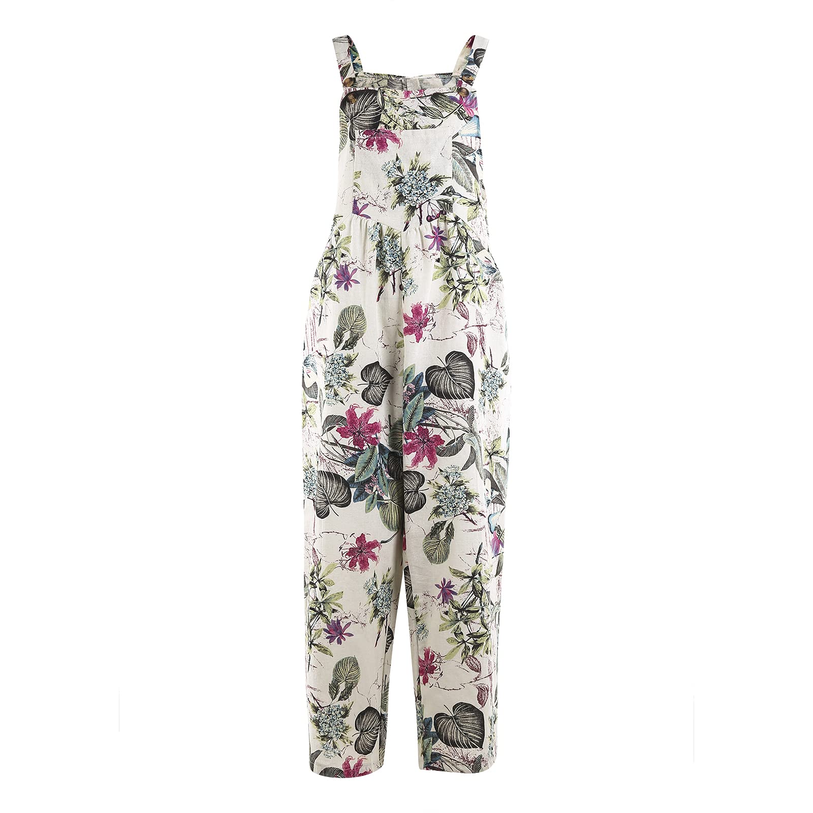 Nituyy Women's Loose Strappy Boho Jumpsuit - Casual Baggy One Piece Romper with Pockets | Summer Beach Outfit, Music Festival Wear, Vacation Travel Clothing