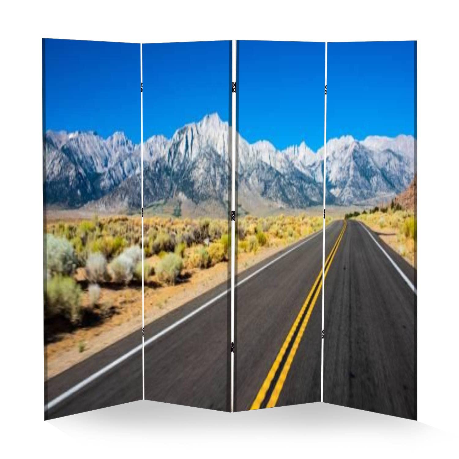 4 Panel Folding Room Divider - Mountain Road Canvas Privacy Screen | Portable Freestanding Wall Separator for Home, Office & Events | Perfect for Creating Private Spaces in Bedrooms, Living Rooms & Workspaces