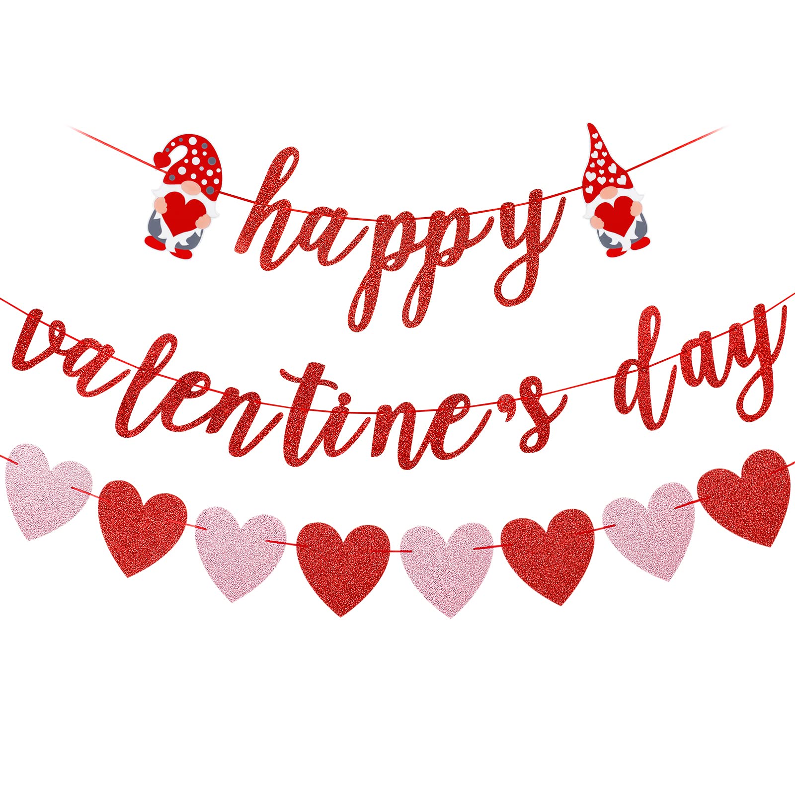 Red Glitter Valentine's Day Banner & Heart Garland Decor - Romantic Party Supplies for Valentine's Wedding, Anniversary & Love Celebrations | Perfect for Home, Office & Party Decorations
