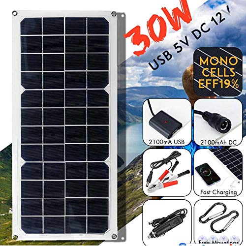 12V 30W Solar Panel Battery Charger - Portable Solar Charger for Cars, Vans, Boats, RVs & Campers | Ideal for Outdoor Adventures, Road Trips & Off-Grid Power