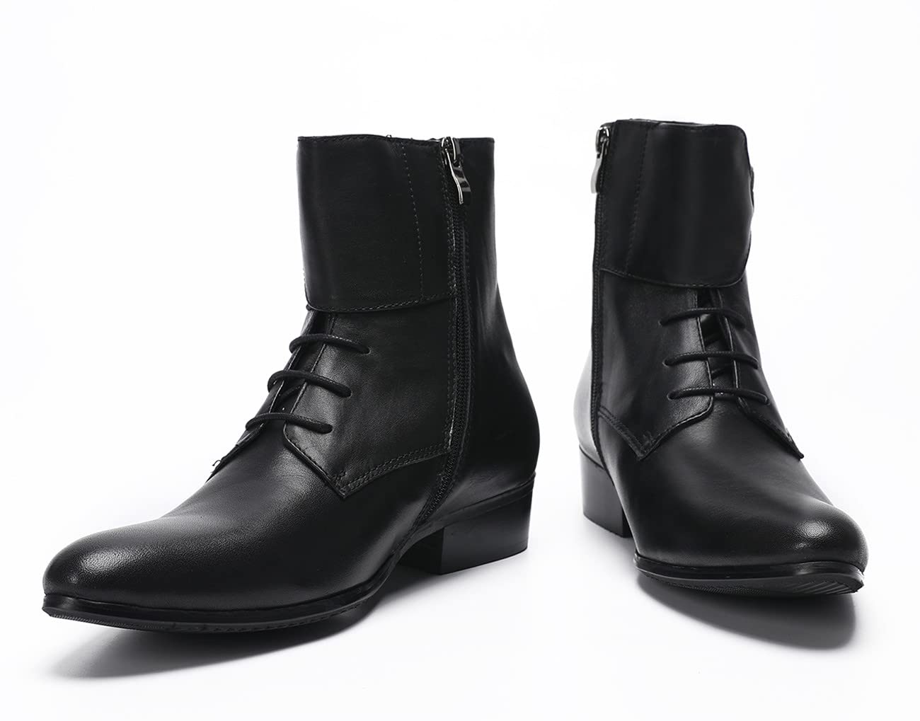 **Santimon Genuine Leather Cowboy Boots for Men - Western Chelsea Boots with Zipper & Buckles | Formal Dress, Casual Party, Prom, Wedding, Ballroom, Motorcycle Riding**