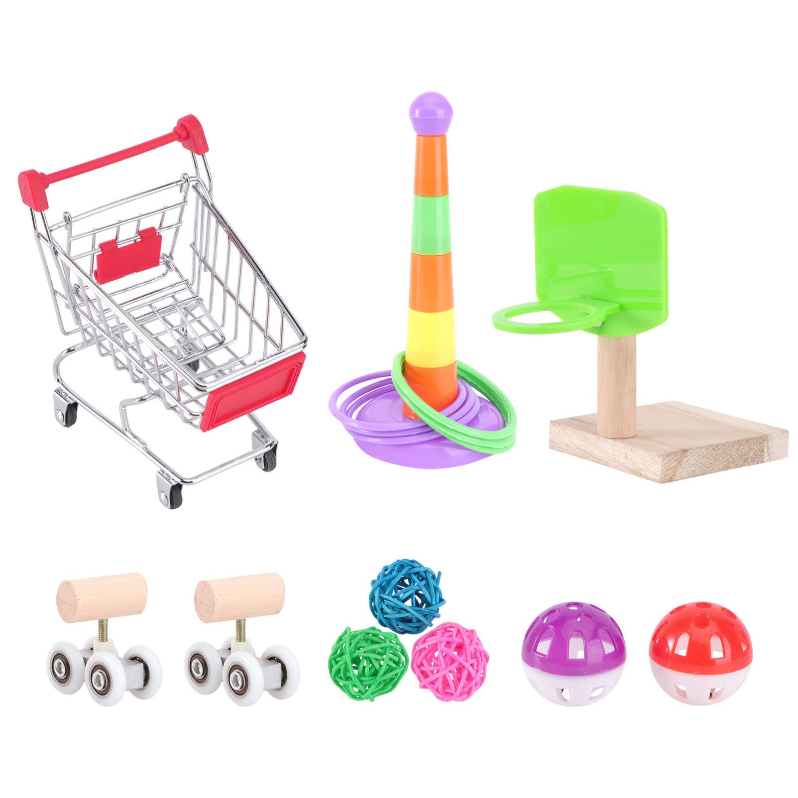 Balacoo Mini Basketball Hoop Toy for Parrots - Interactive Bird Training Toy for African Grey, Cockatoo & Conures - Fun Roller & Shopping Cart Play for Bird Intelligence & Exercise - Perfect for Cage Enrichment & Playtime Activities