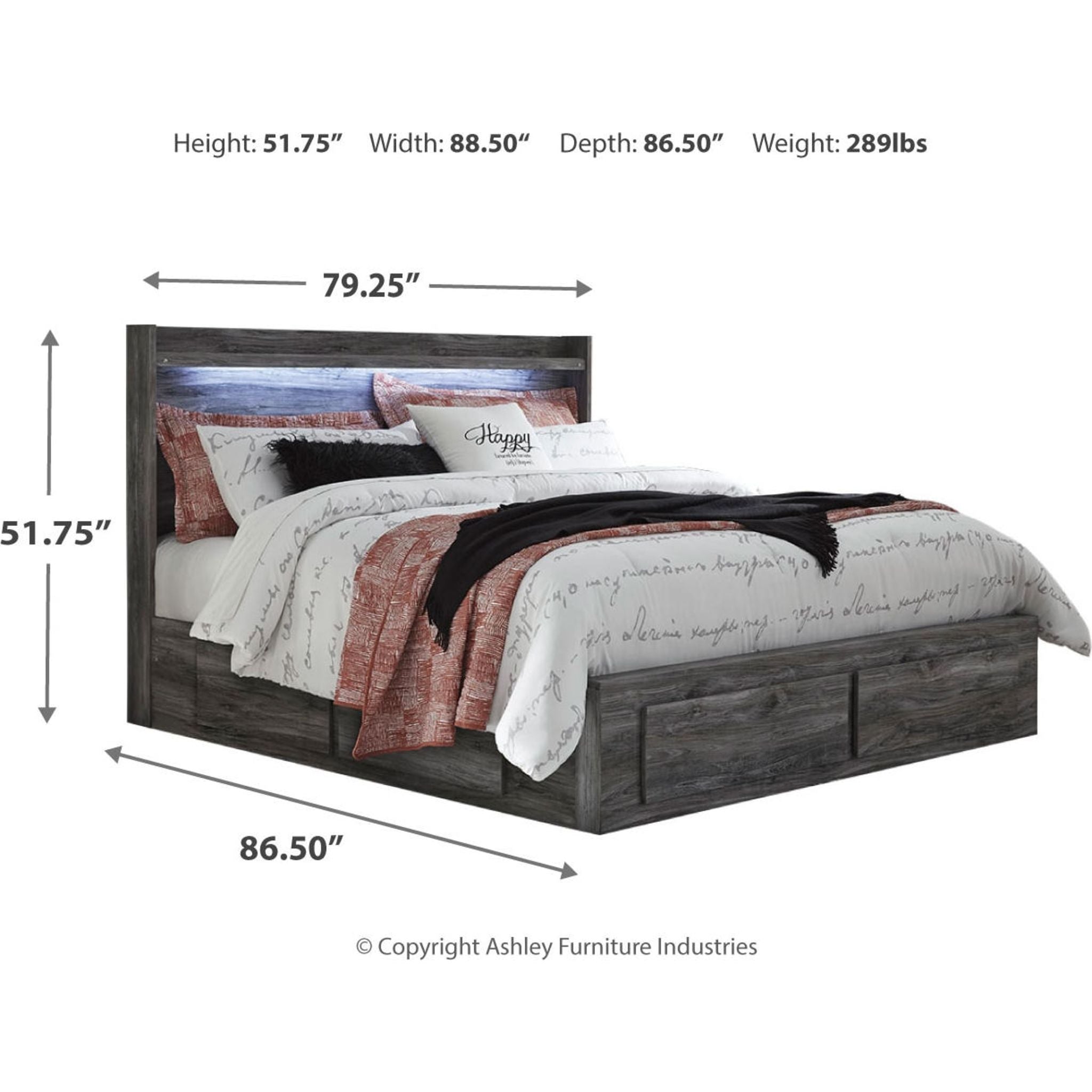Baystorm 6-Piece King Size Bedroom Set with Storage - Modern Gray Bed Frame, Nightstands & Dresser for Spacious Master Bedroom Organization