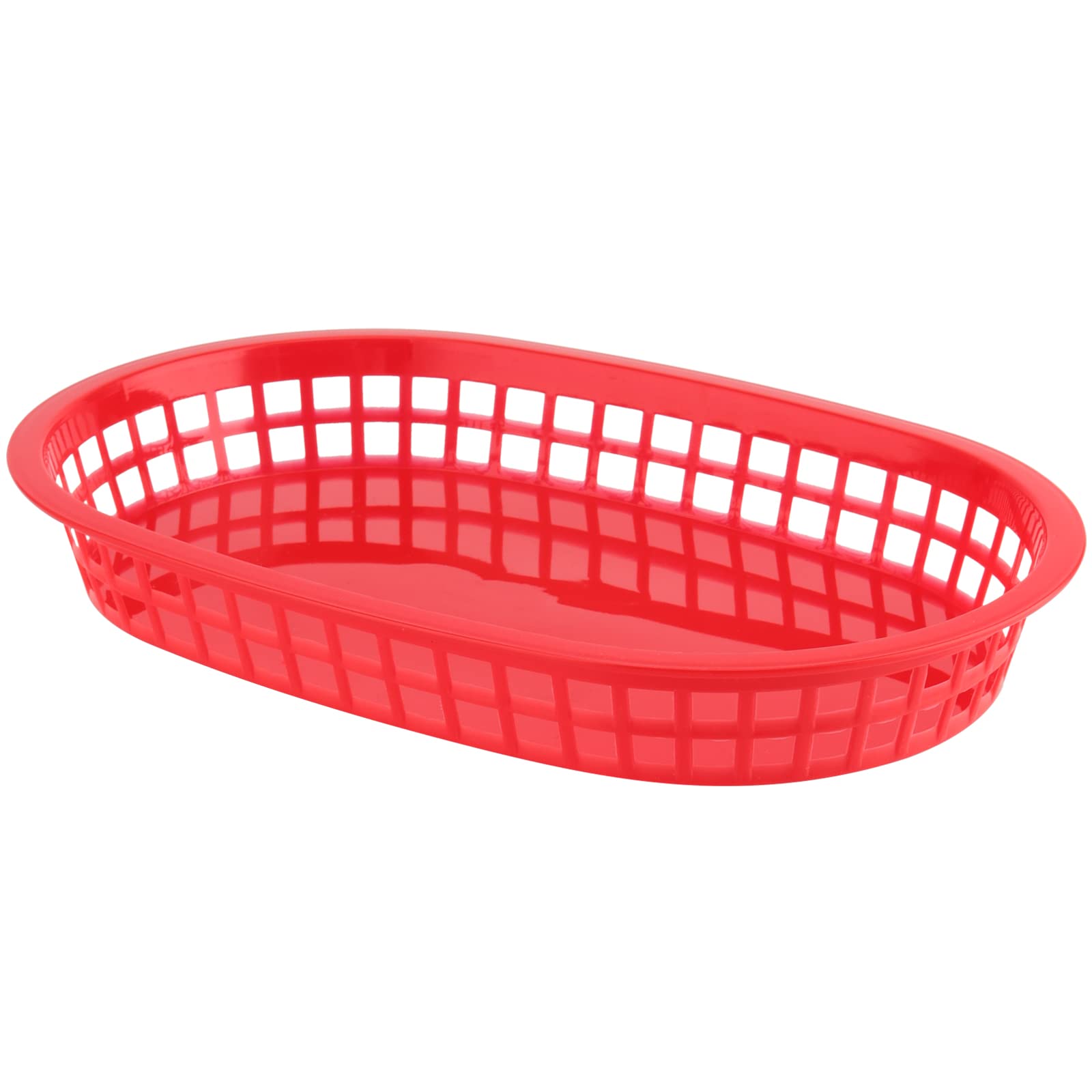 24-Pack 11x7 Inch Red Plastic Fast Food Serving Baskets - Oval Restaurant Deli Trays for Burgers, Hot Dogs, Sandwiches, Fries & BBQ | Perfect for Diners, Food Trucks, Catering & Party Snack Serving