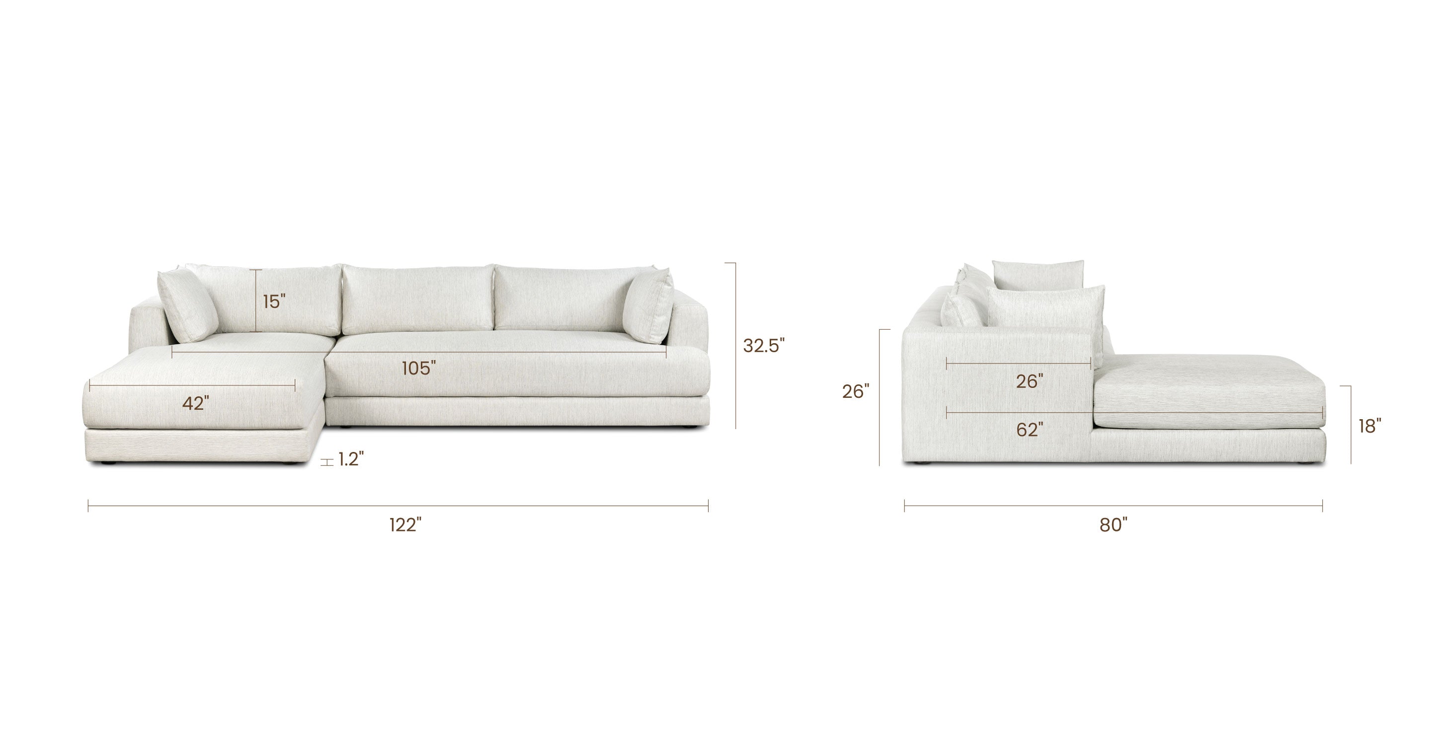 Modern Marcel Left Facing Sectional Sofa - L-Shaped Corner Couch for Living Room, Family Room & Home Theater | Comfortable Upholstered Fabric Sectional with Reversible Chaise