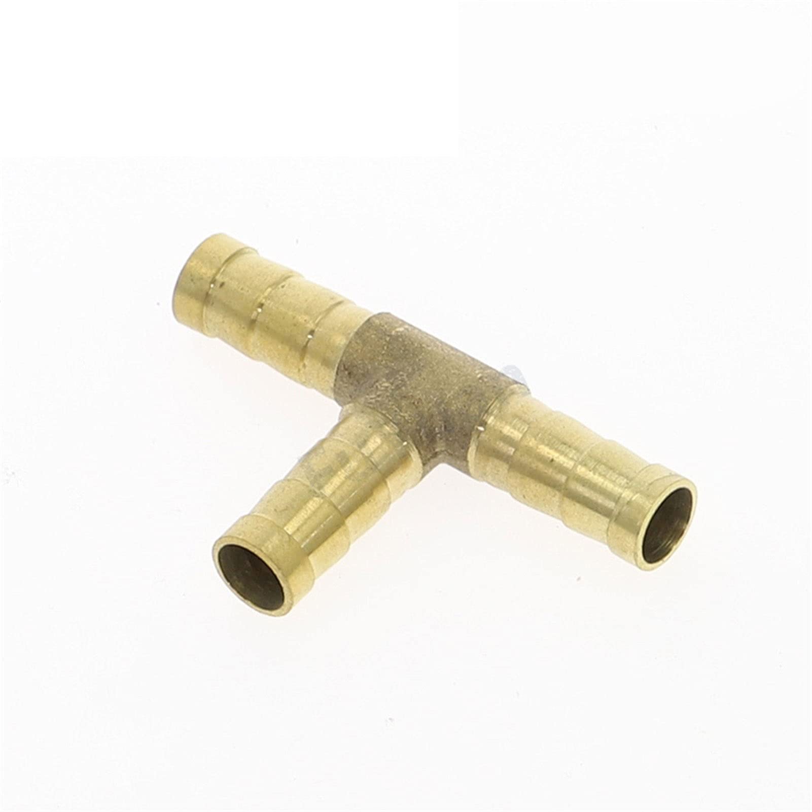 Premium Brass T-Shaped 3-Way Barbed Hose Connector - 4mm/5mm/6mm/8mm/10mm/19mm OD - Heavy Duty Copper Pagoda Water Pipe Fitting for Garden Irrigation, Aquarium, Hydroponics & Plumbing Systems (8mm OD)