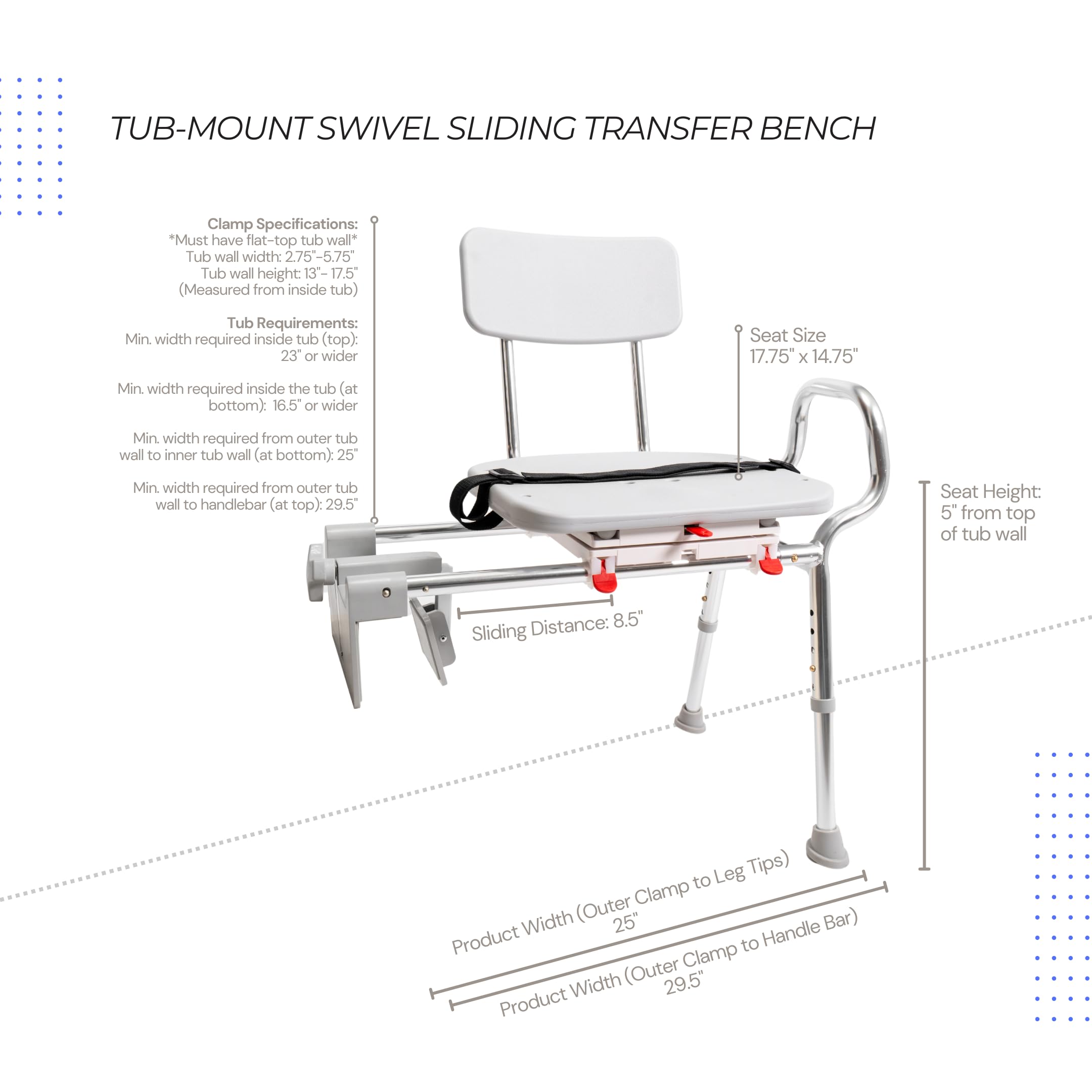 Eagle Health Supplies Tub-Mount Swivel Sliding Shower Transfer Bench with 360 Degree Rotation, Grab Bar & Rust-Resistant Design - Easy No-Tool Assembly for Elderly & Disabled Bathroom Safety